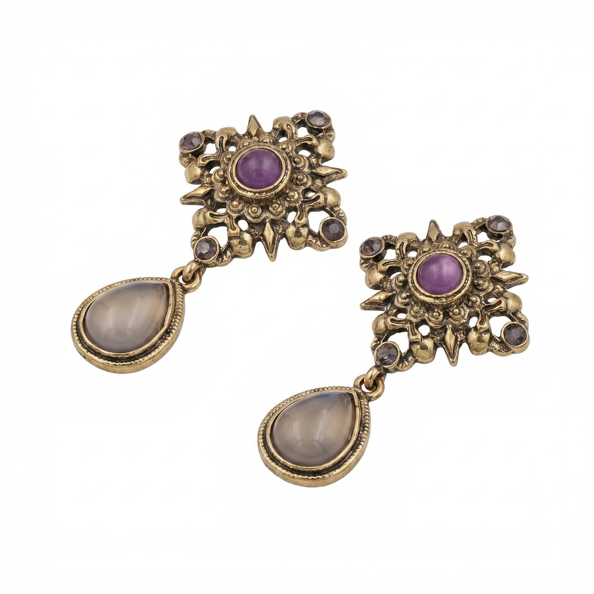 The "Intention" Moonlit Amethyst – Vintage Amethyst & Moonstone Drop Earrings