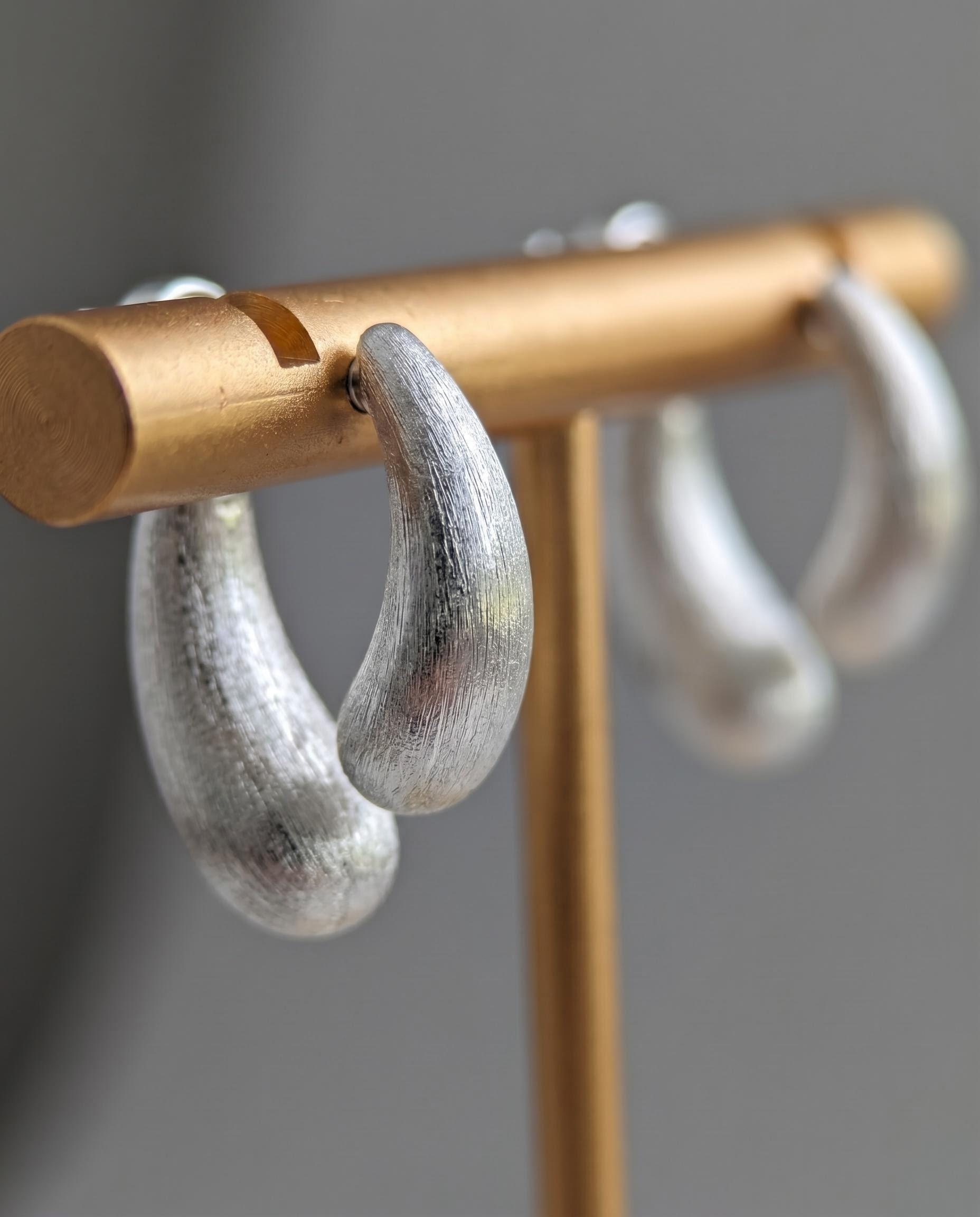The "Flow" Water Drops – Asymmetric Brushed Silver Studs