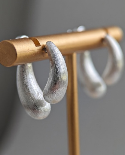 The "Flow" Water Drops – Asymmetric Brushed Silver Studs