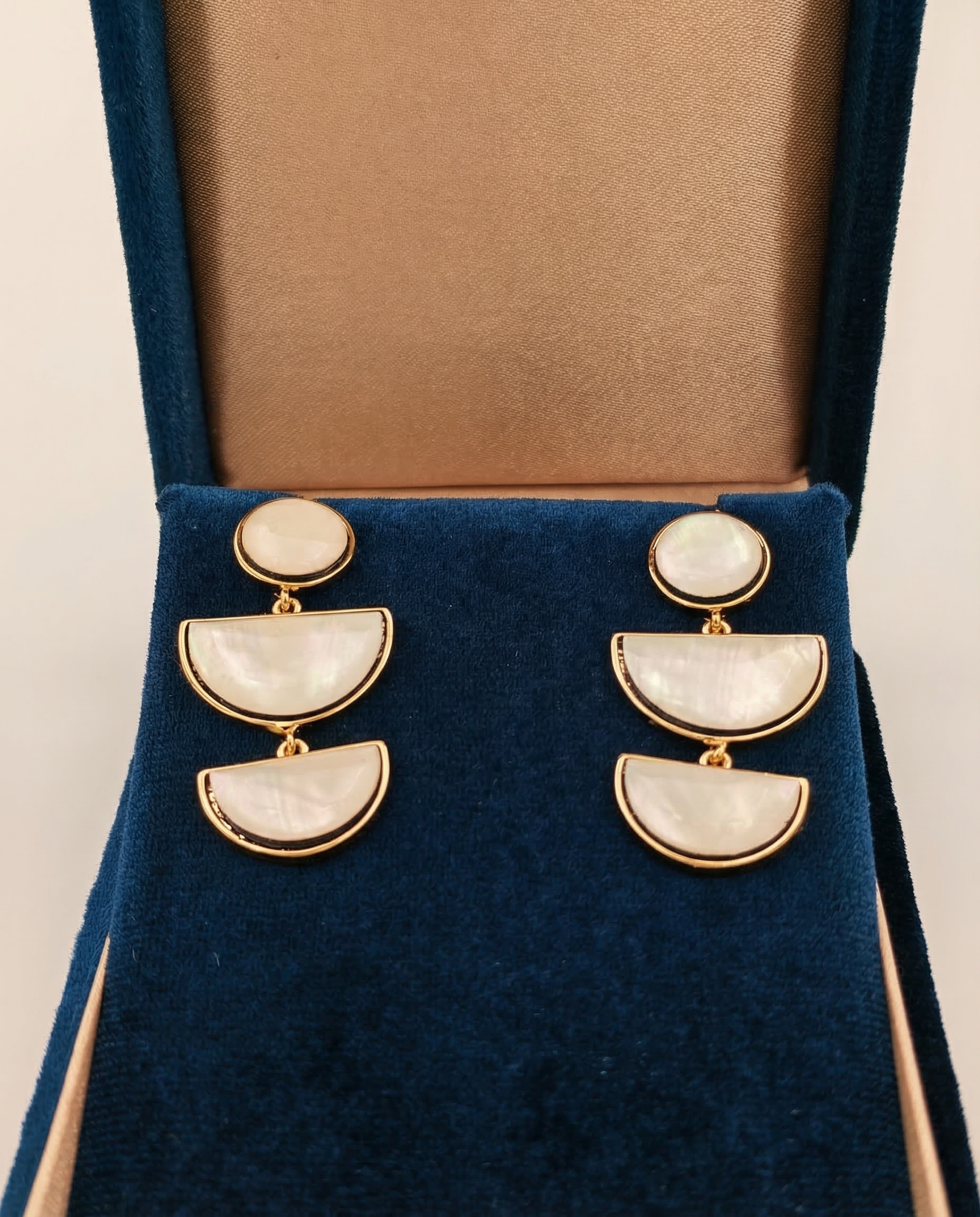 “Layered Shell & Gold” Geometric Mother-of-Pearl Drop Earrings