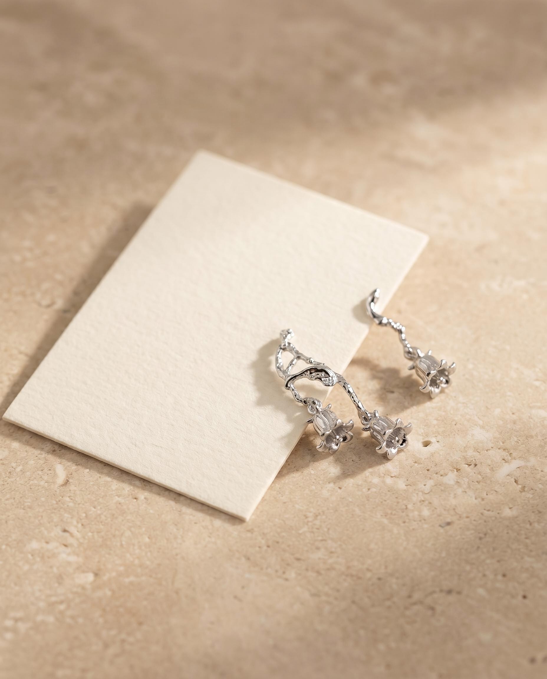 Silver-Tone Bellflower Branch Dangle Earrings