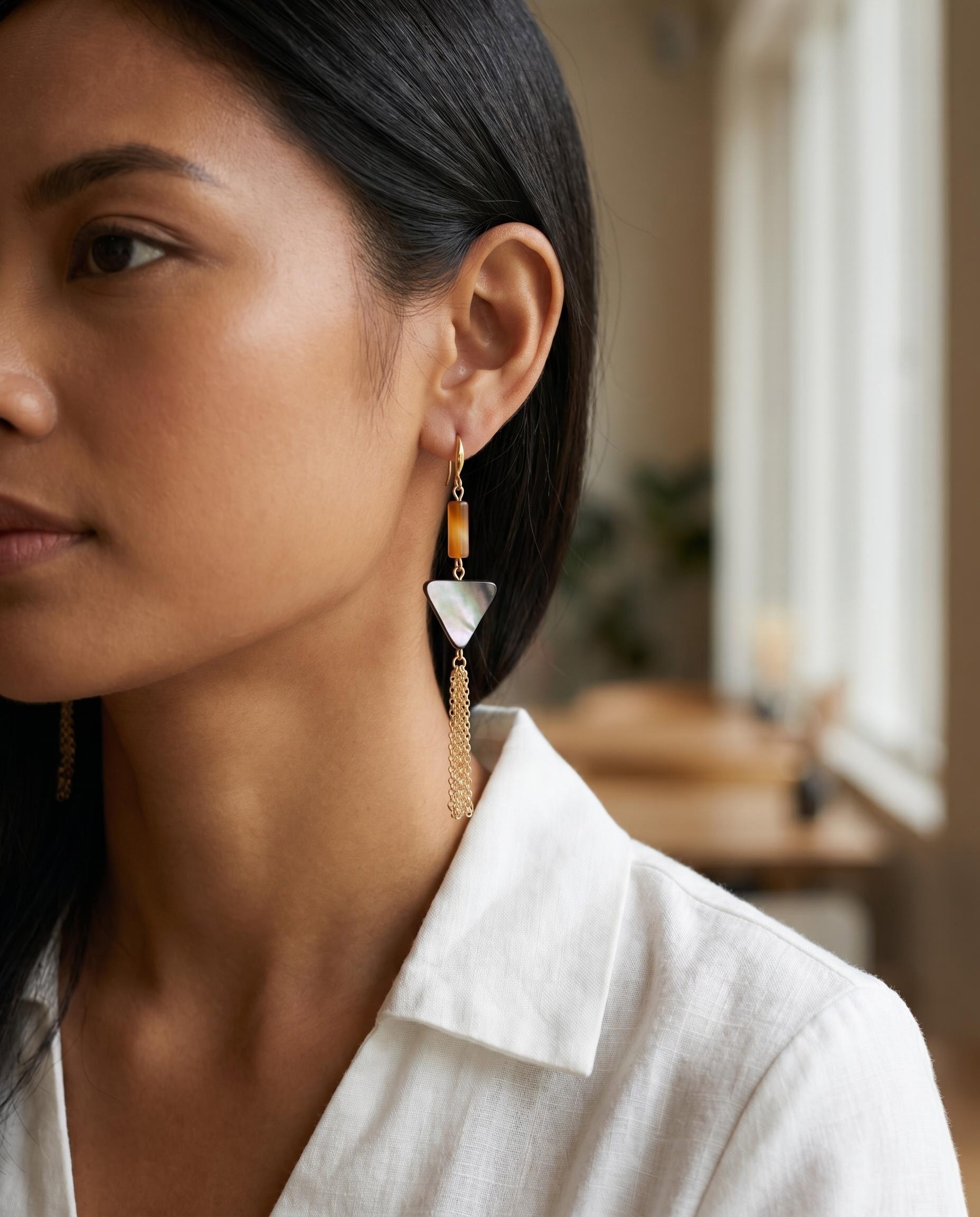 Gold-Tone Triangle Tassel Drop Earrings