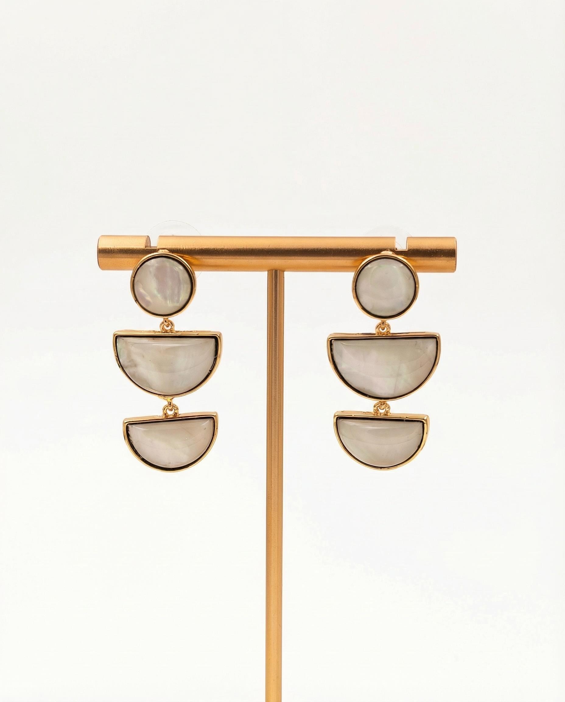 “Layered Shell & Gold” Geometric Mother-of-Pearl Drop Earrings