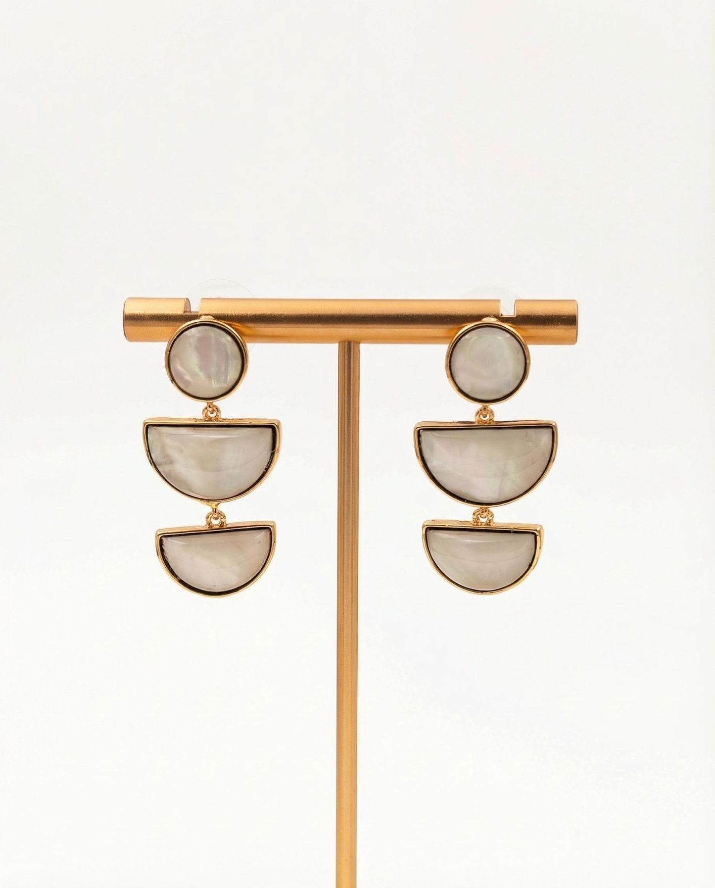 “Layered Shell & Gold” Geometric Mother-of-Pearl Drop Earrings