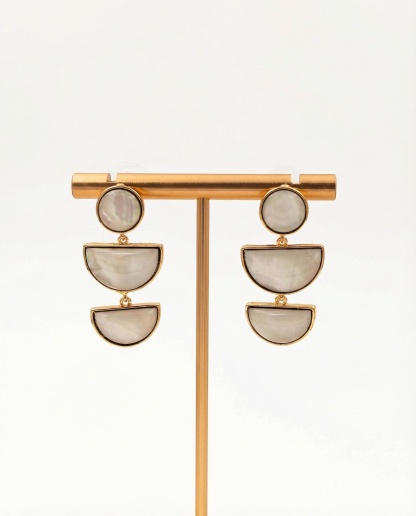 “Layered Shell & Gold” Geometric Mother-of-Pearl Drop Earrings