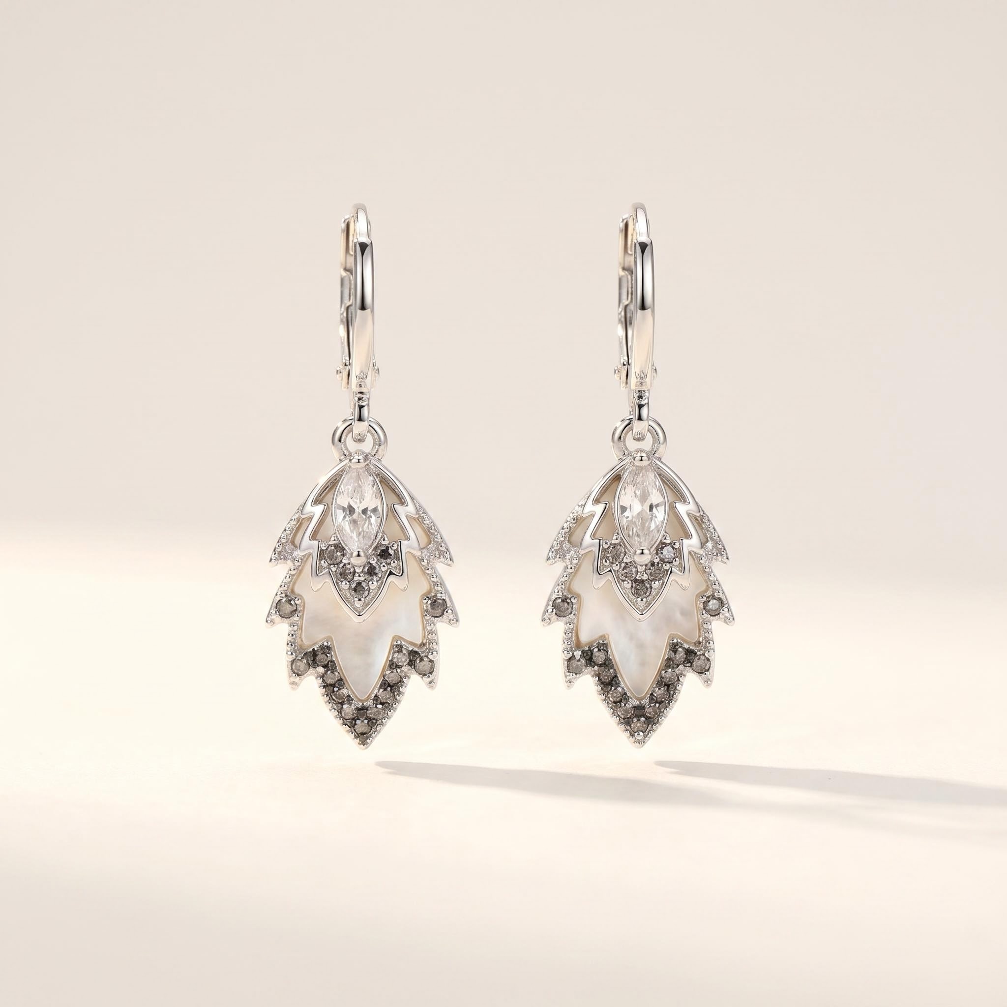 Silver-Tone Mother-of-Pearl-Inspired Leaf Drop Earrings