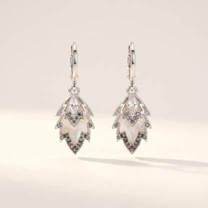 Silver-Tone Mother-of-Pearl-Inspired Leaf Drop Earrings