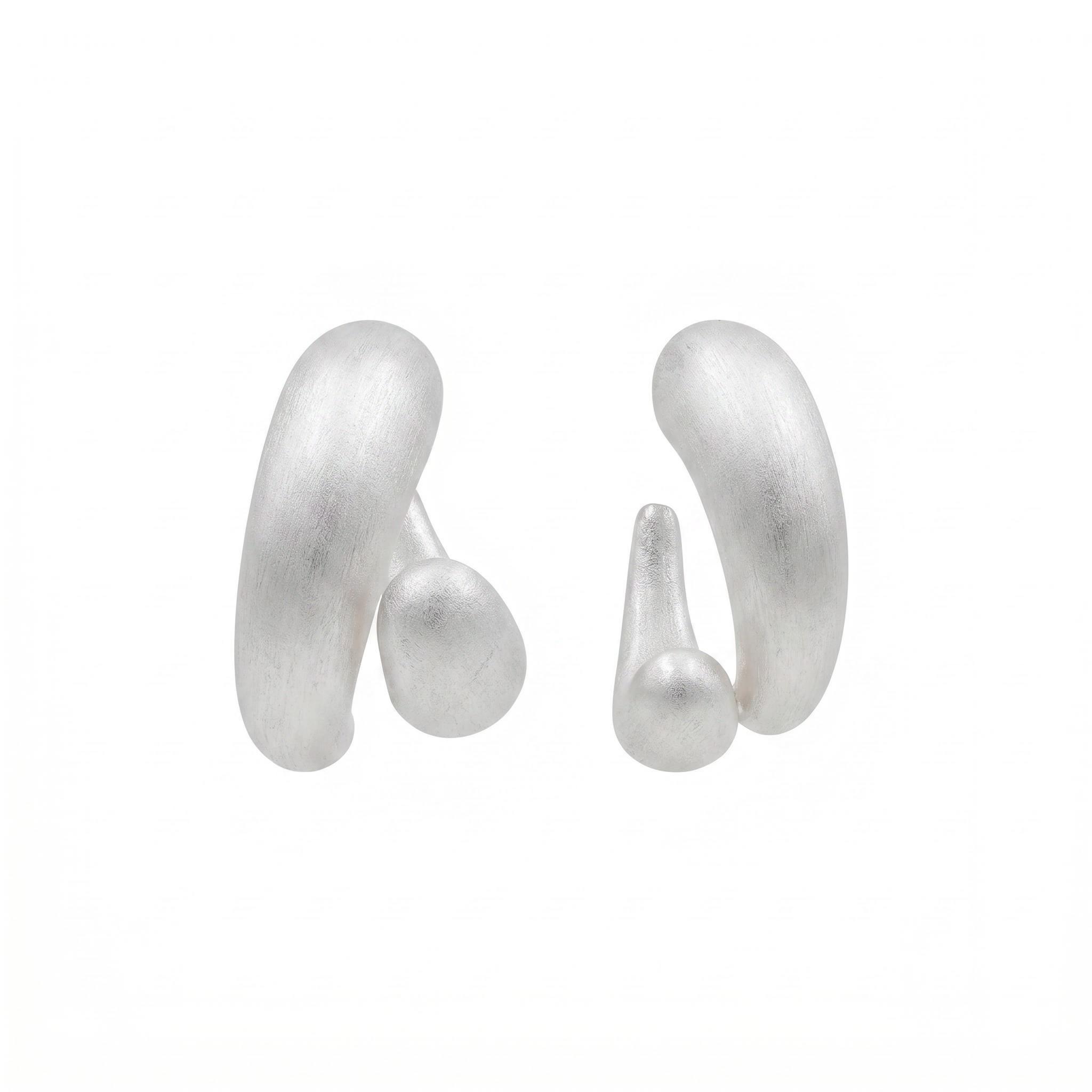 The "Presence" Unfolding Leaves – Matte Silver Asymmetric Studs