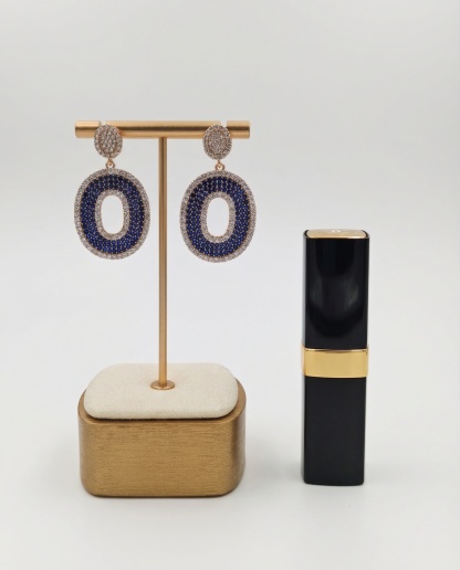 Handcrafted Vintage Geometric Earrings with Sapphire Blue Crystals & Diamonds