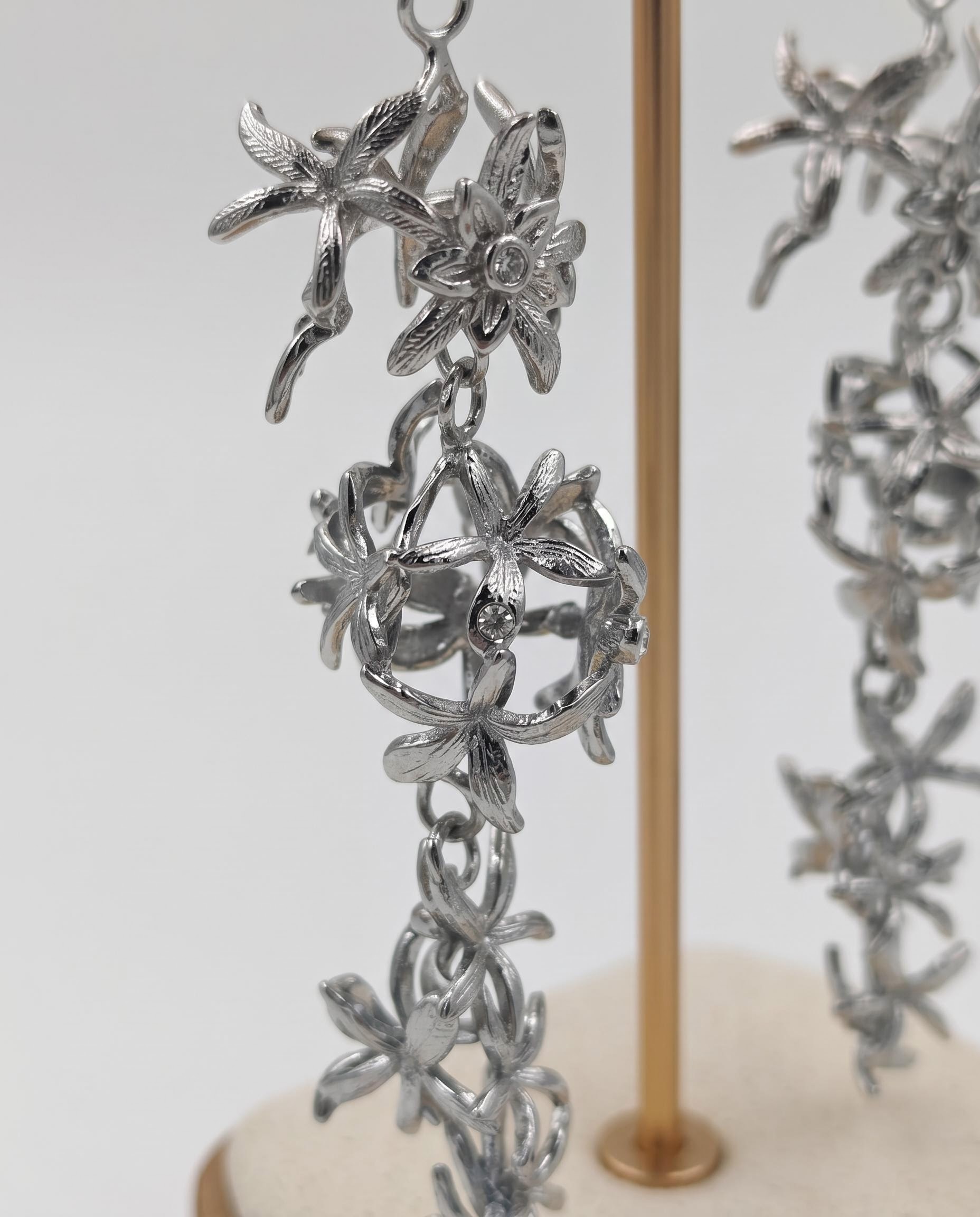 Silver-Tone Floral Vine Statement Drop Earrings