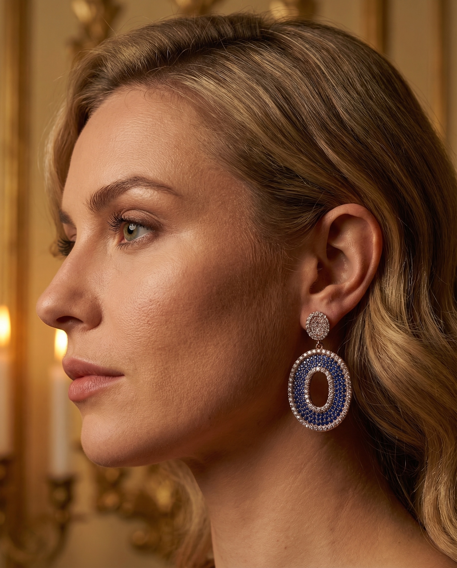 Handcrafted Vintage Geometric Earrings with Sapphire Blue Crystals & Diamonds