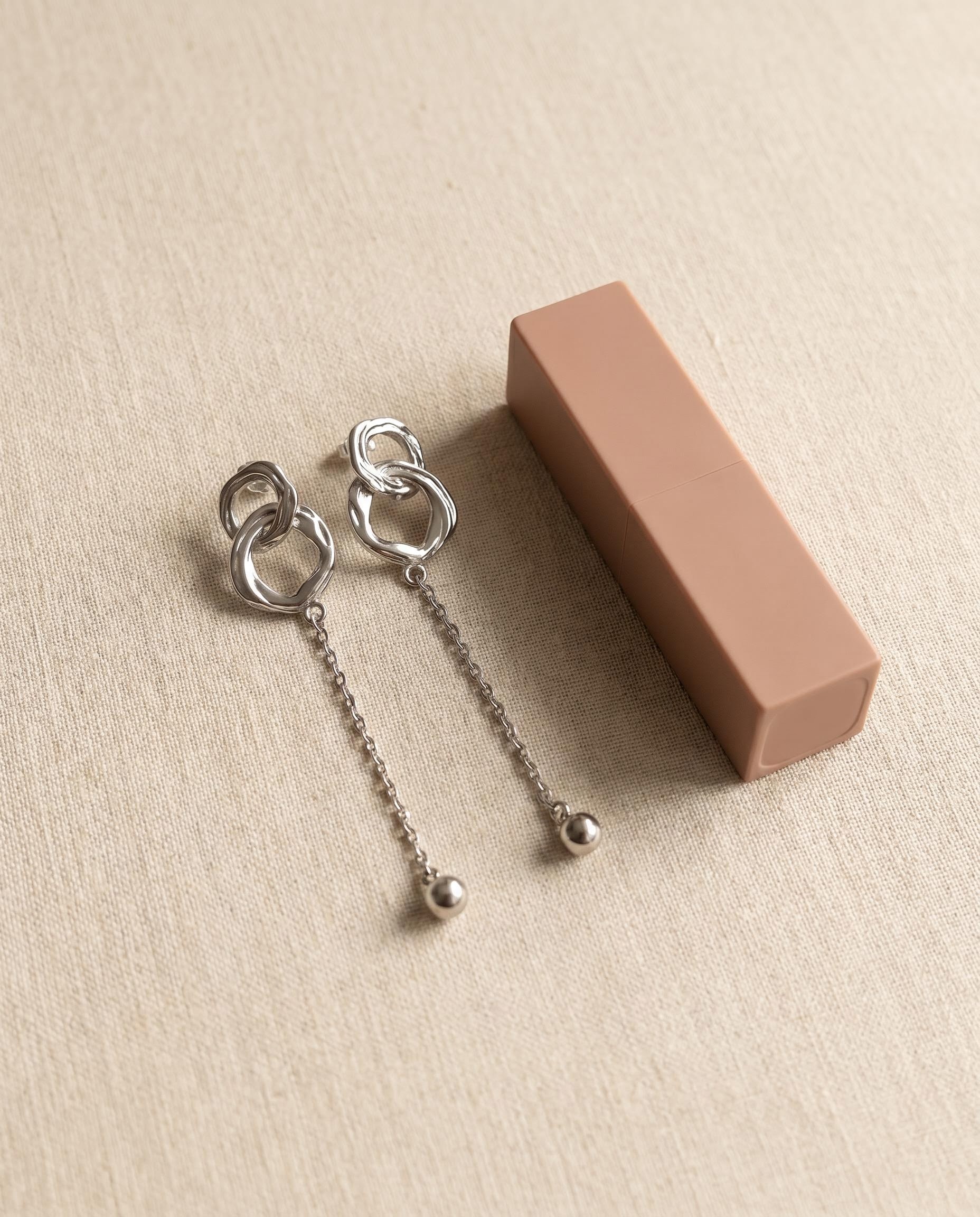 Silver-Tone Interlocking Ring Chain Drop Earrings