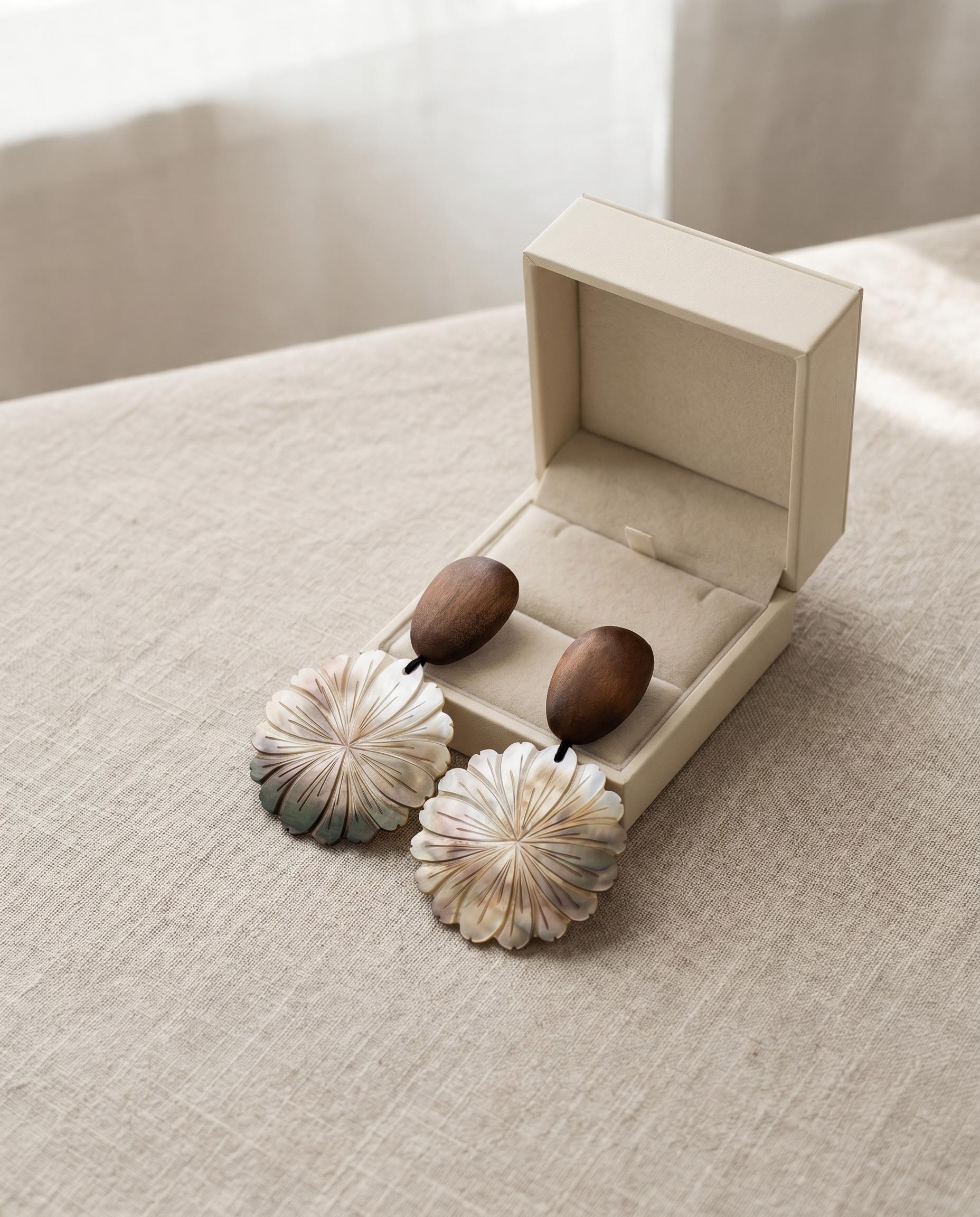Wood-Like Floral Shell-Inspired Statement Earrings