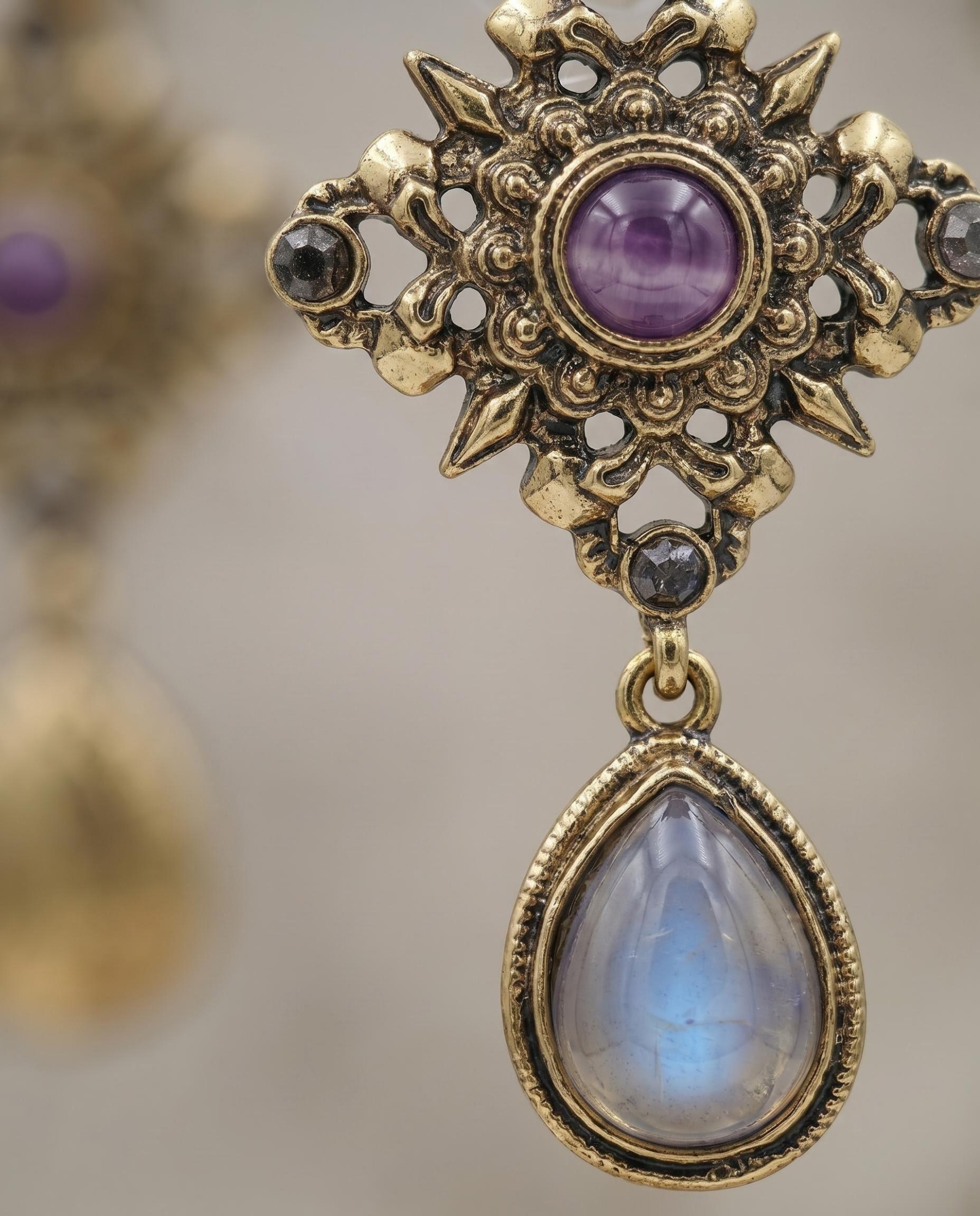 The "Intention" Moonlit Amethyst – Vintage Amethyst & Moonstone Drop Earrings