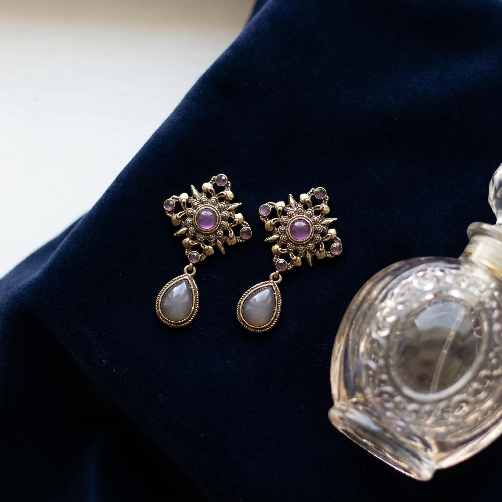 The "Intention" Moonlit Amethyst – Vintage Amethyst & Moonstone Drop Earrings