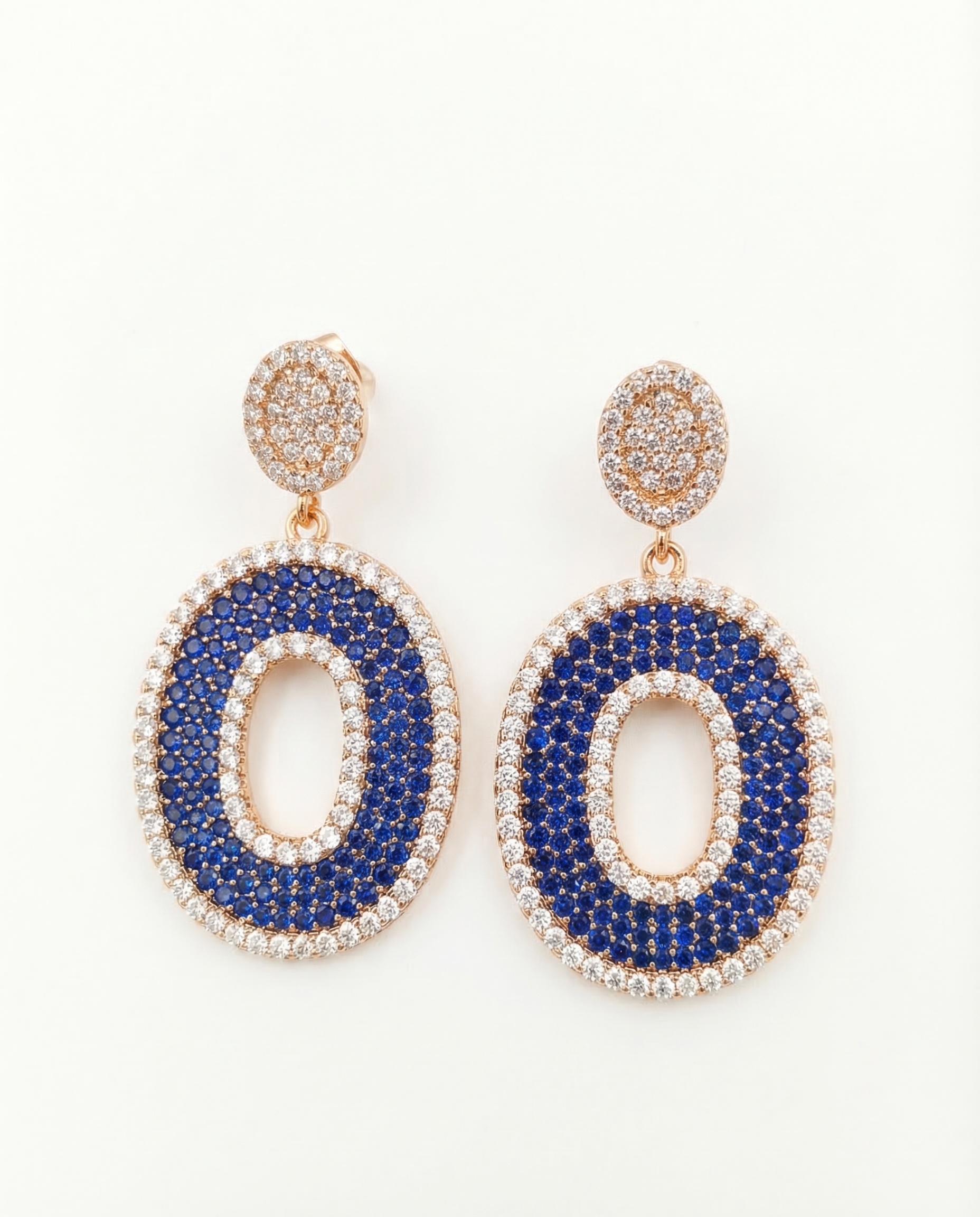 Handcrafted Vintage Geometric Earrings with Sapphire Blue Crystals & Diamonds