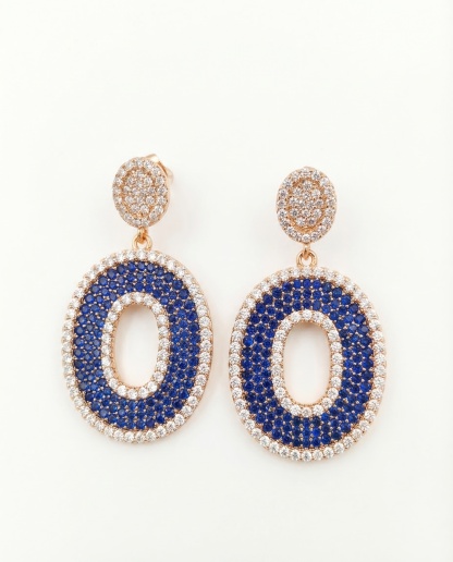 Handcrafted Vintage Geometric Earrings with Sapphire Blue Crystals & Diamonds