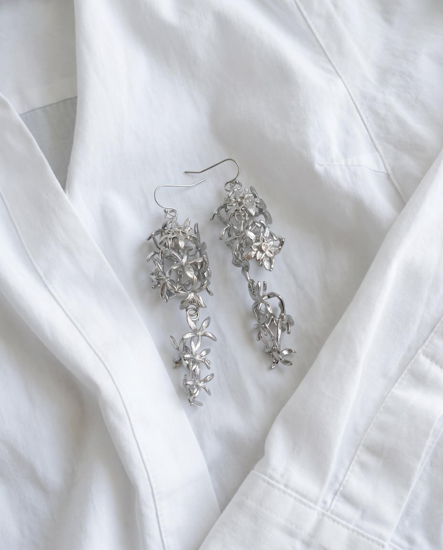 Silver-Tone Floral Vine Statement Drop Earrings