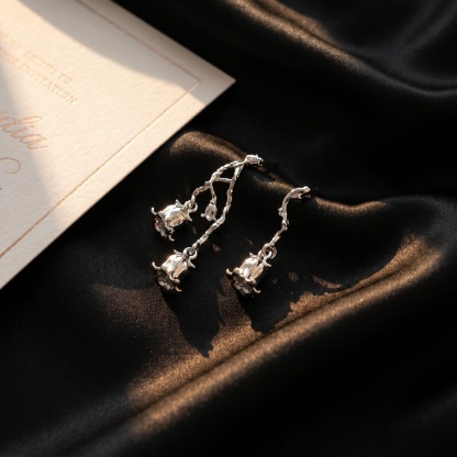 Silver-Tone Bellflower Branch Dangle Earrings