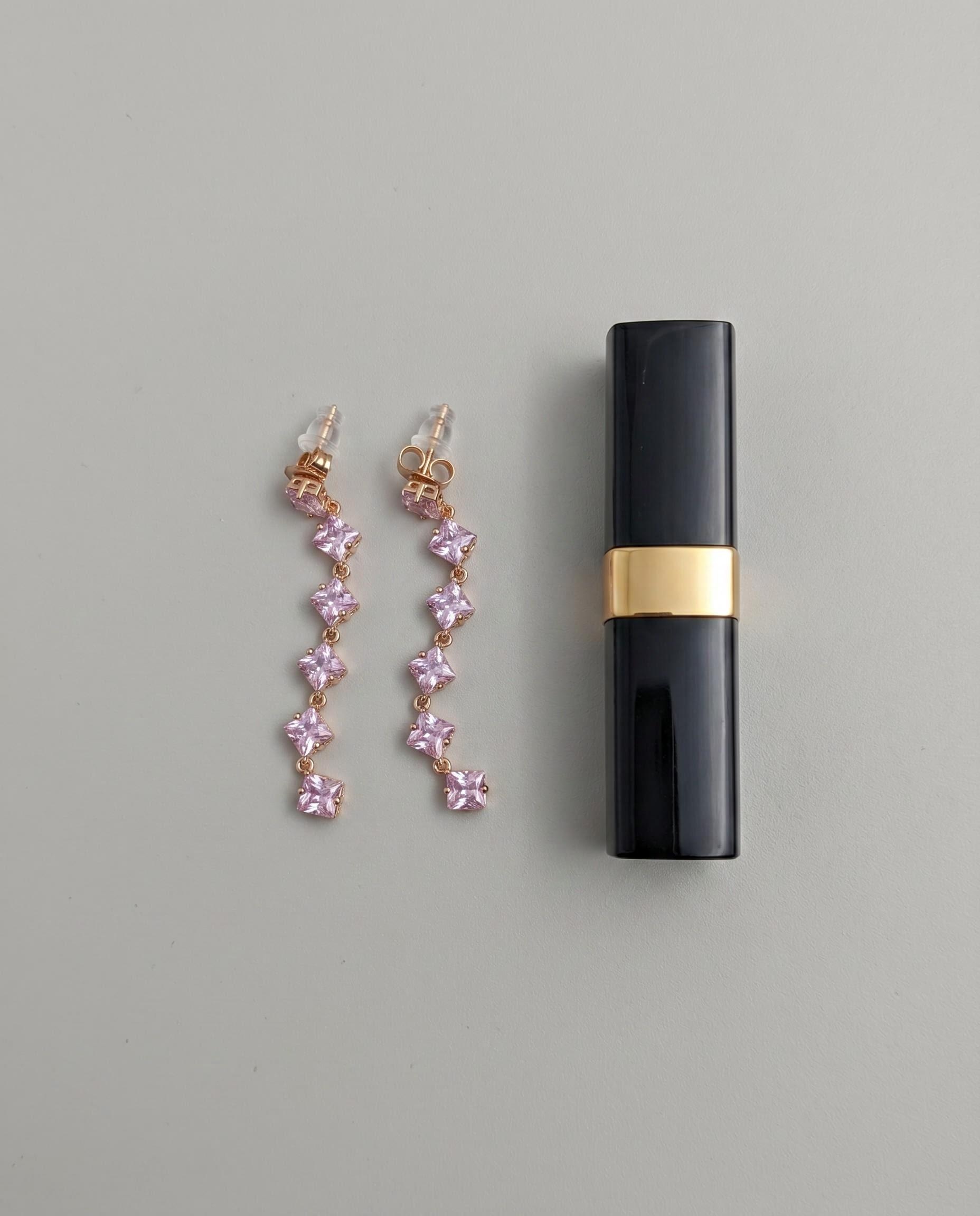 “Sweet Dream” Graduated Square Zirconia Tassel Earrings – Rose Gold