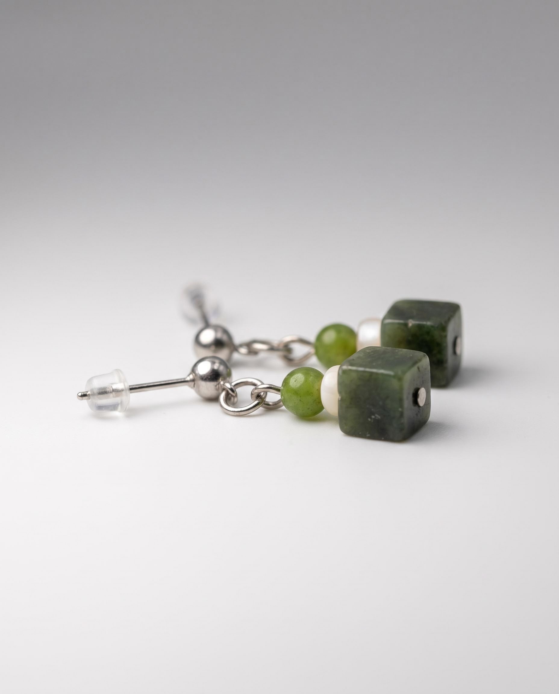 Silver-Tone Green Stone-Like Drop Earrings