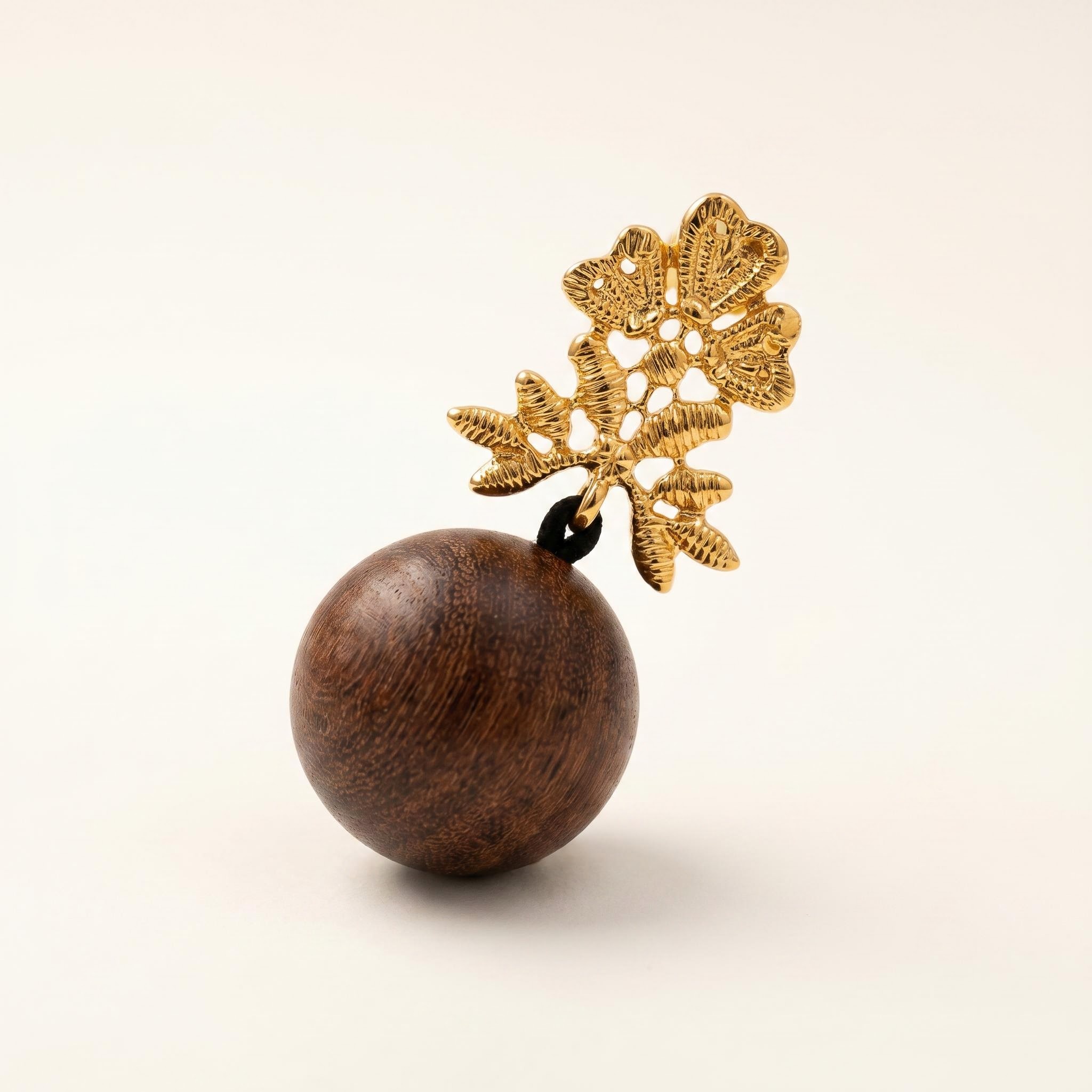 Gold-Tone Floral Wood-Like Bead Statement Earrings