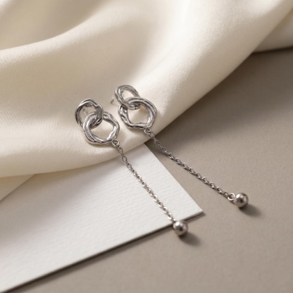 Silver-Tone Interlocking Ring Chain Drop Earrings