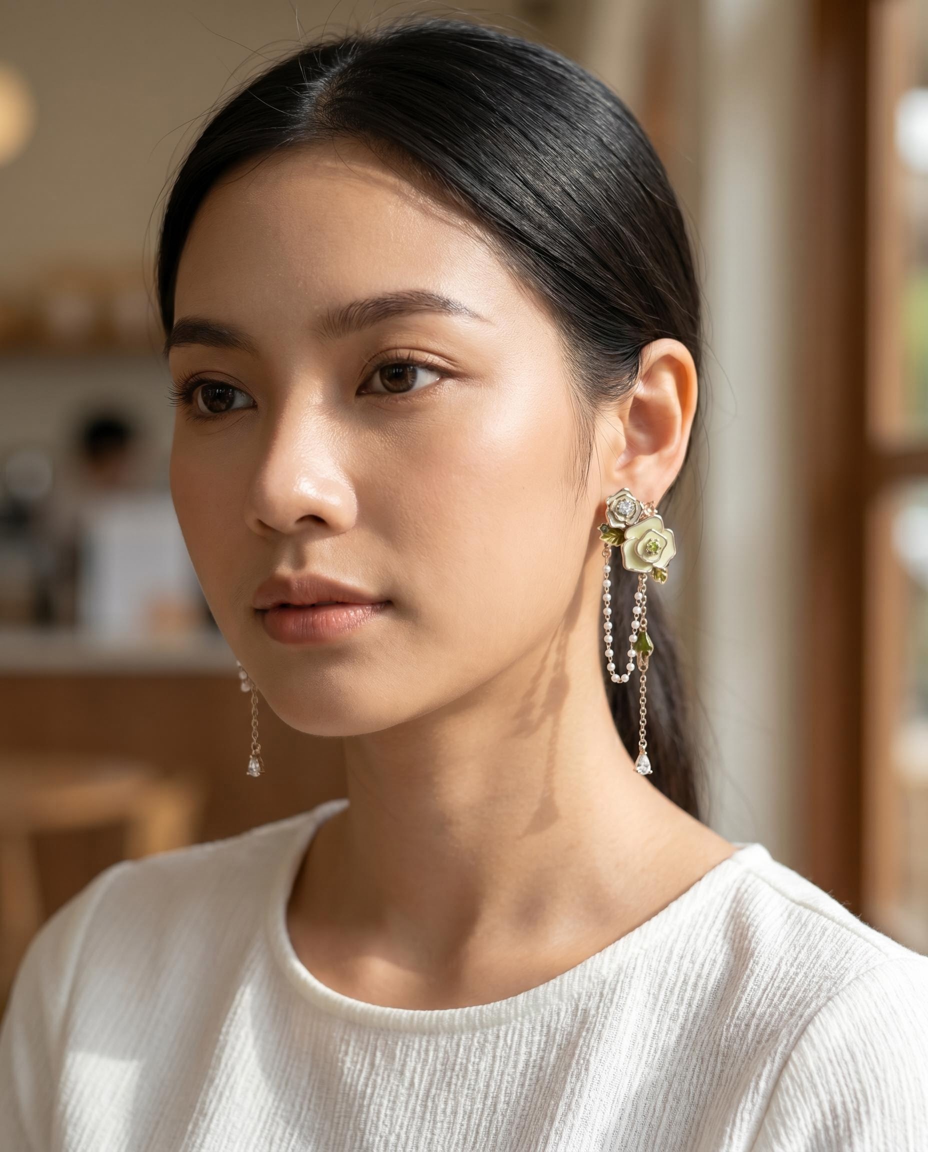 Gold-Tone Floral Chain Drop Earrings