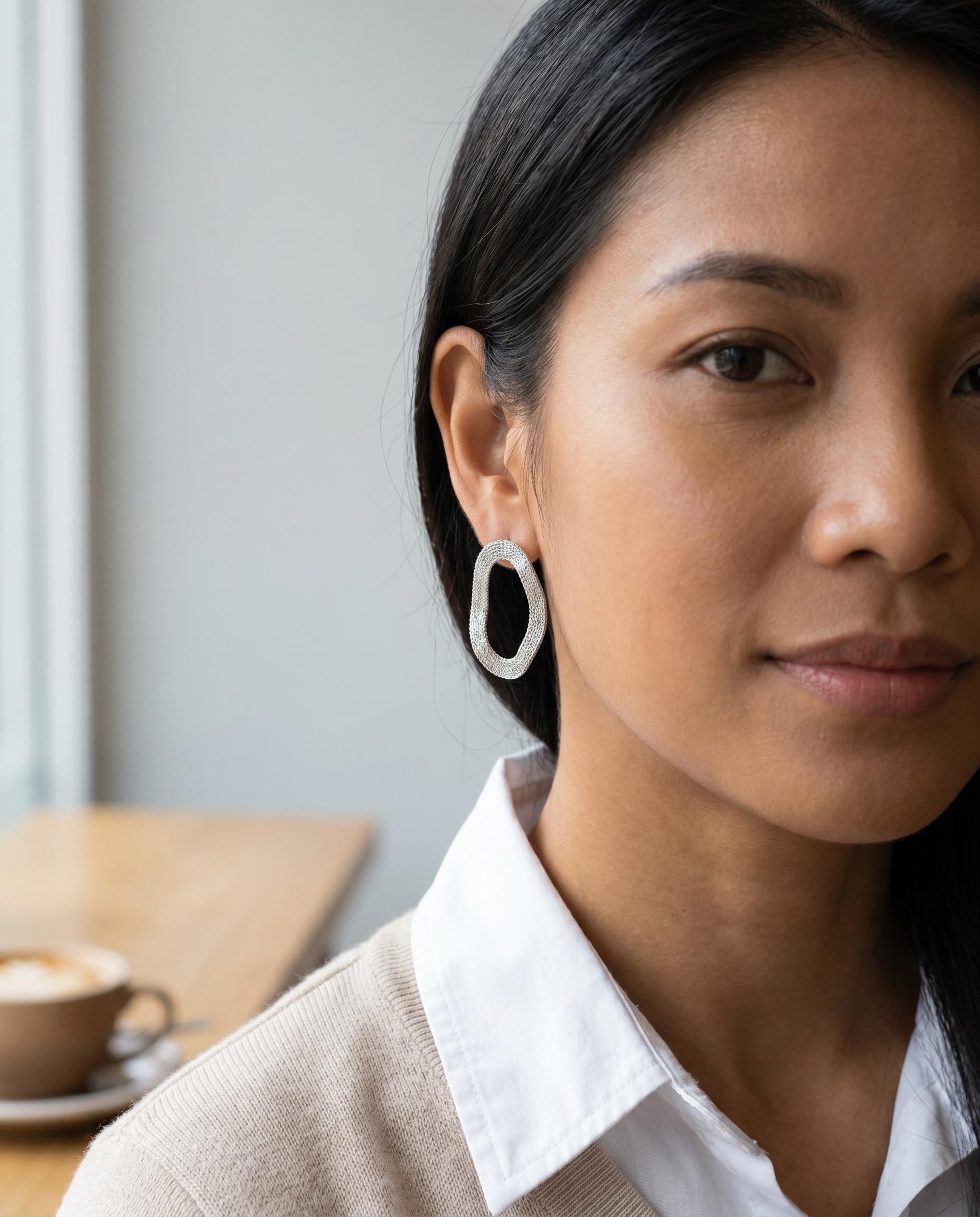 Silver-Tone Woven Oval Stud Earrings