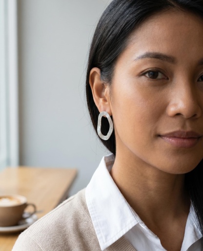 Silver-Tone Woven Oval Stud Earrings