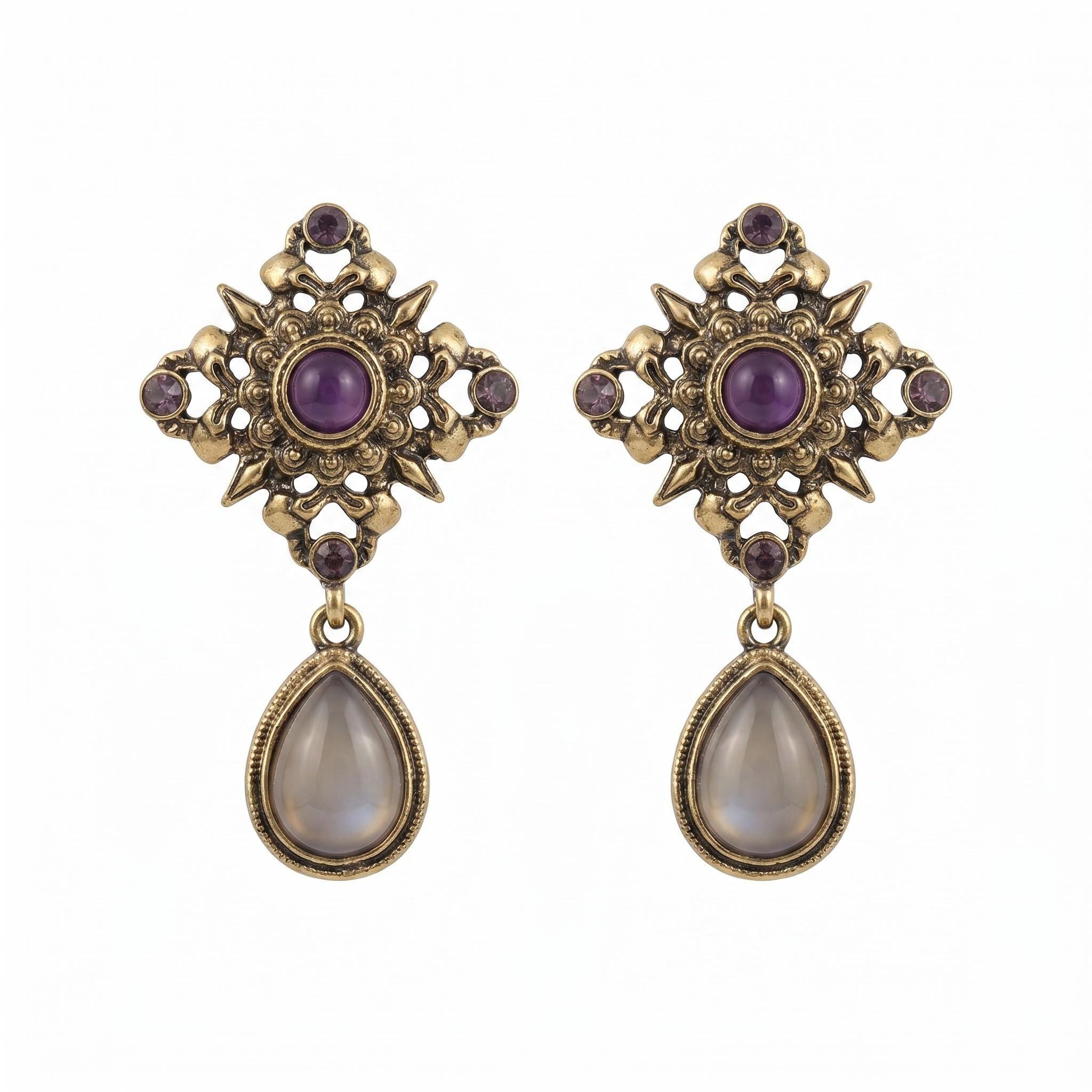 The "Intention" Moonlit Amethyst – Vintage Amethyst & Moonstone Drop Earrings