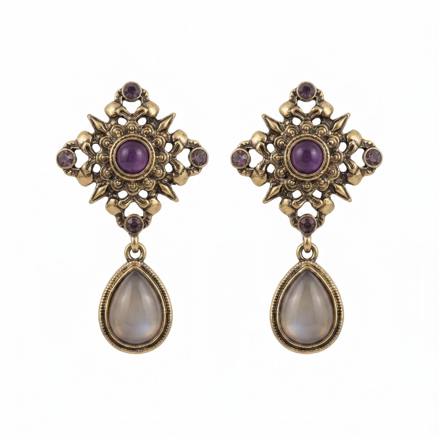 The "Intention" Moonlit Amethyst – Vintage Amethyst & Moonstone Drop Earrings