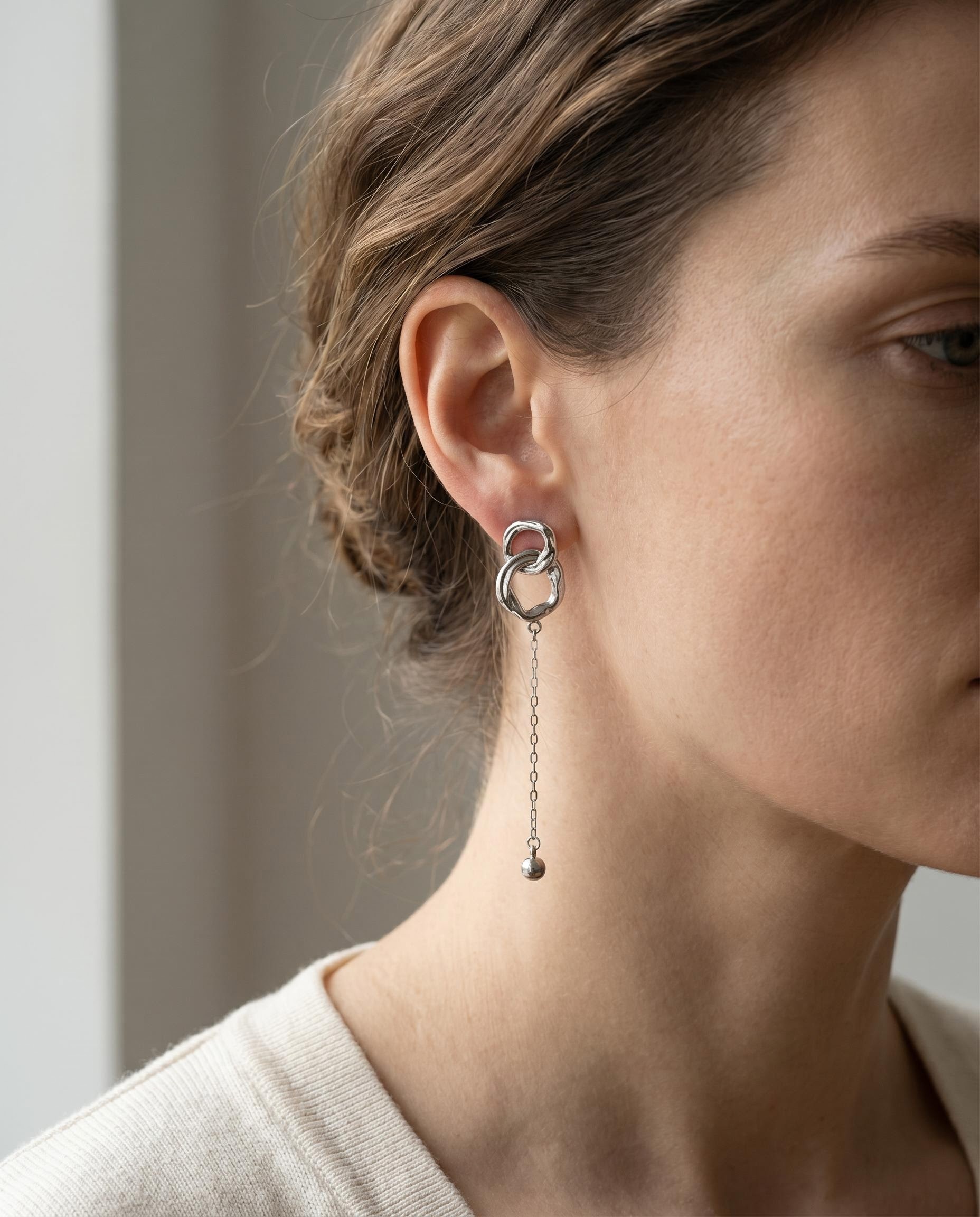 Silver-Tone Interlocking Ring Chain Drop Earrings