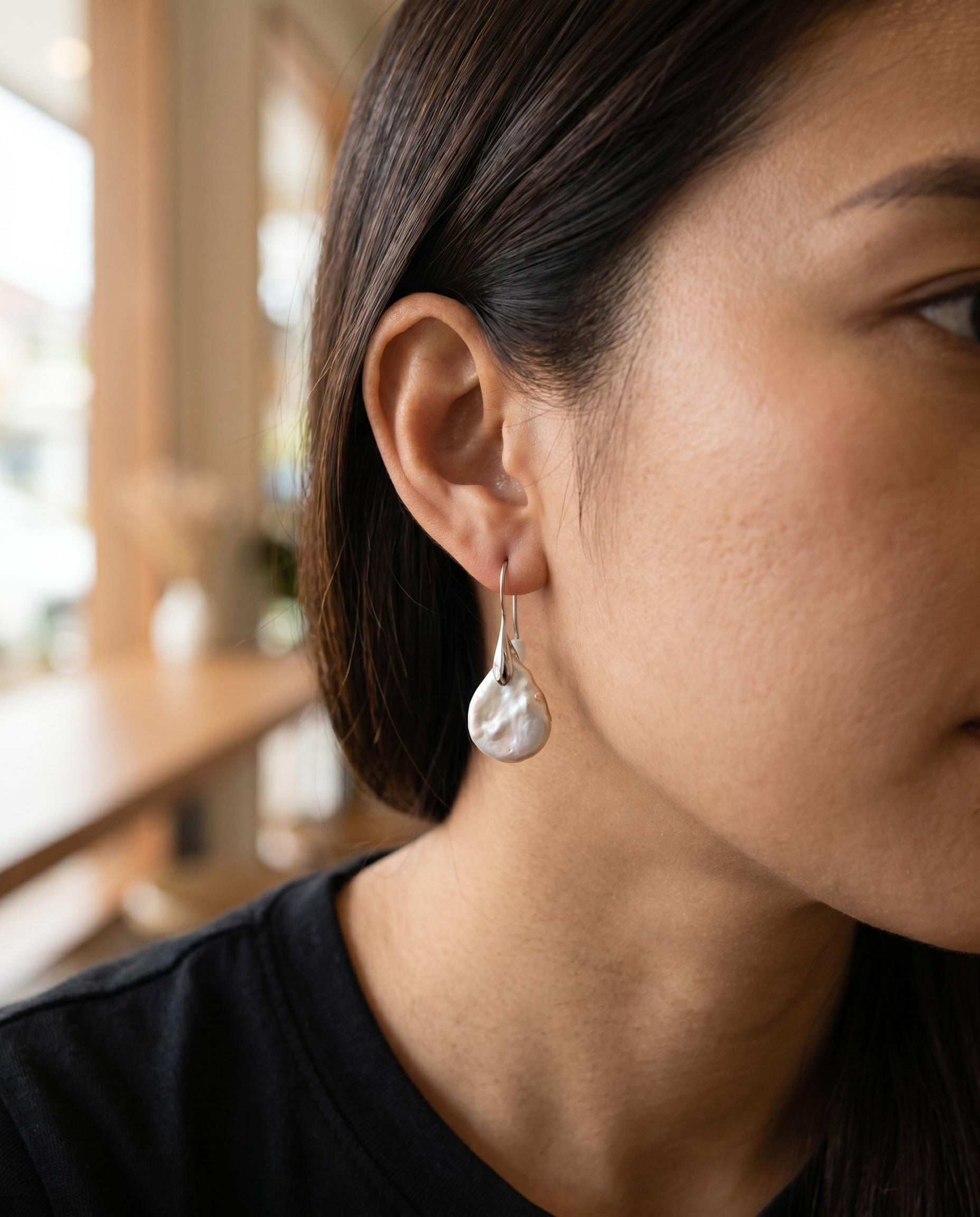 Silver-Tone Pearl-Like Teardrop Earrings