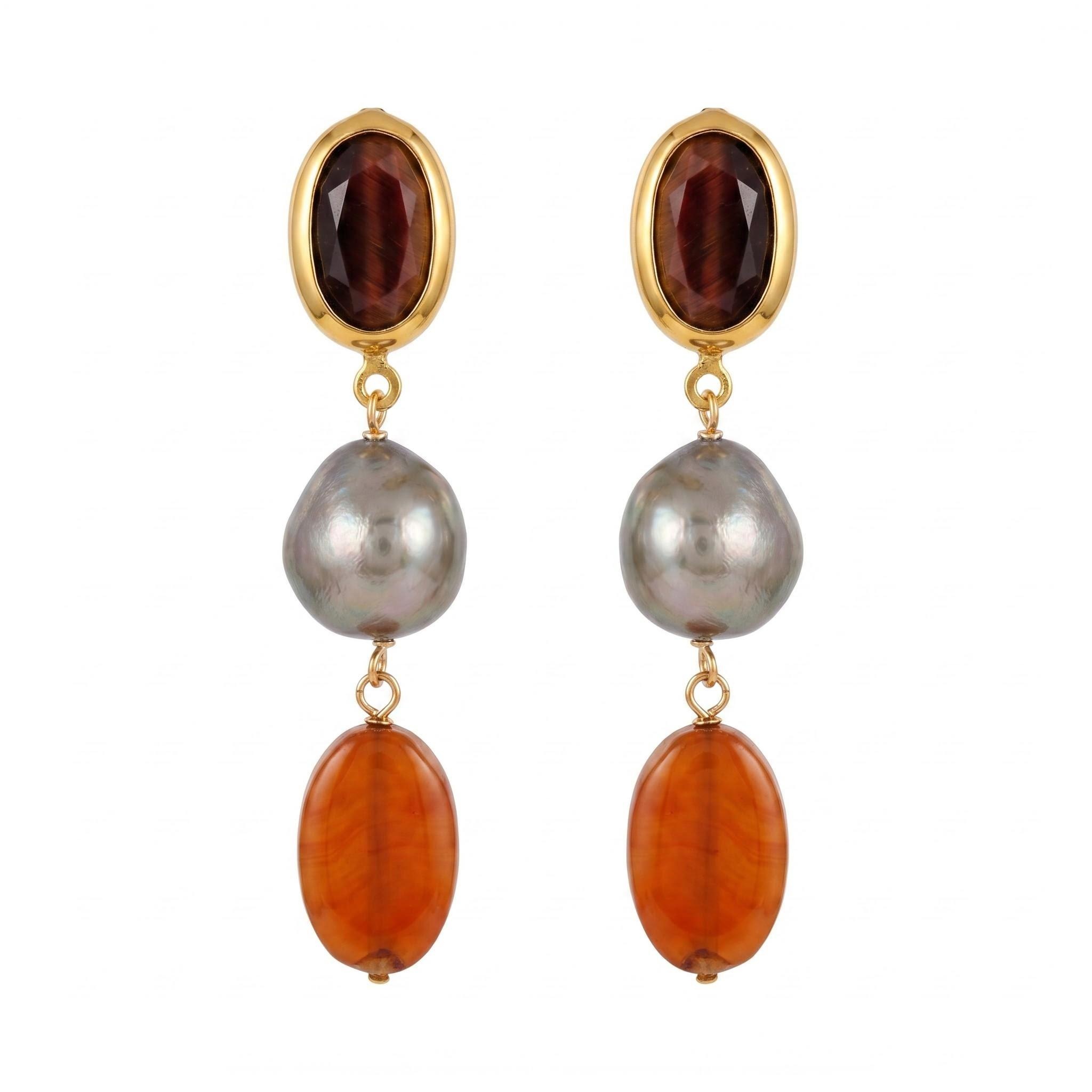 The "Grounding" Earth Layers – Tiger’s Eye, Baroque Pearl & Carnelian Drops