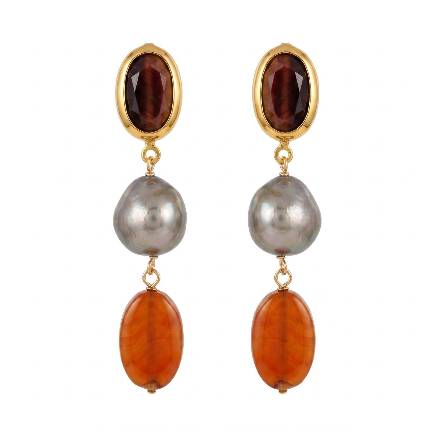 The "Grounding" Earth Layers – Tiger’s Eye, Baroque Pearl & Carnelian Drops
