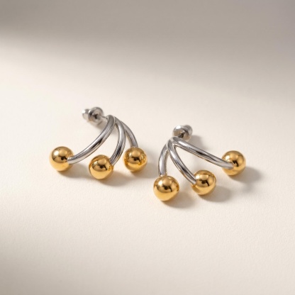 Mixed-Tone Crescent Bead Stud Earrings