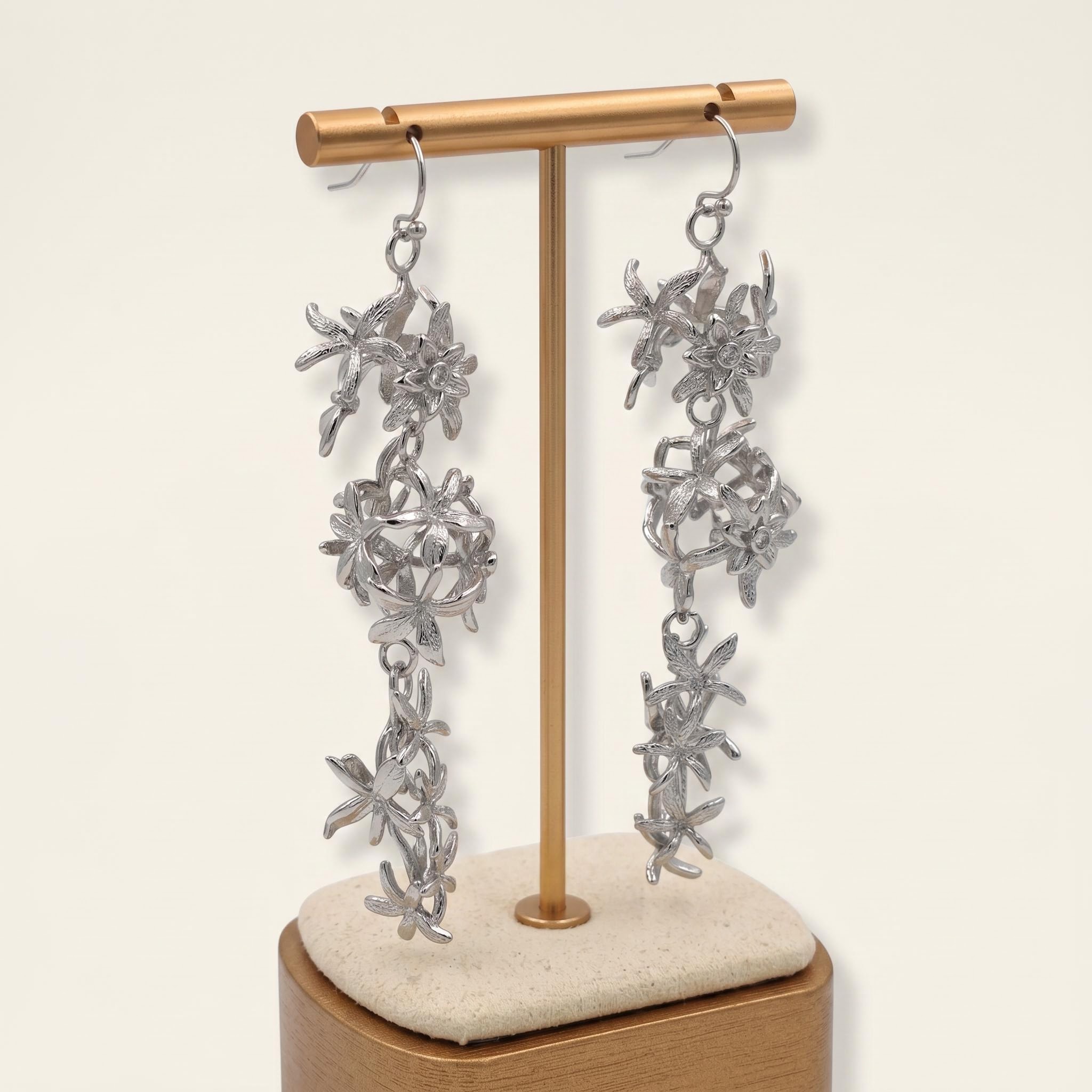 Silver-Tone Floral Vine Statement Drop Earrings