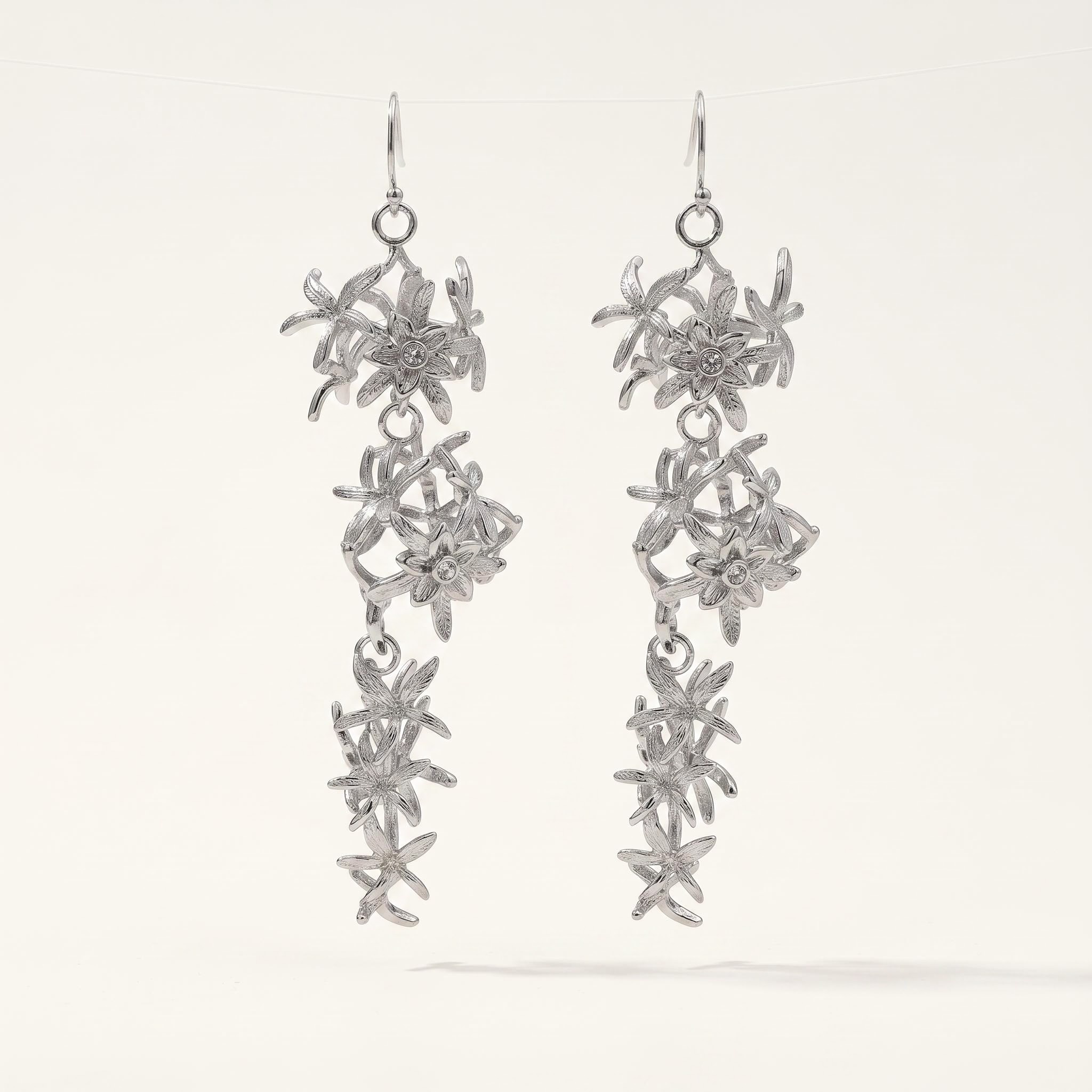 Silver-Tone Floral Vine Statement Drop Earrings