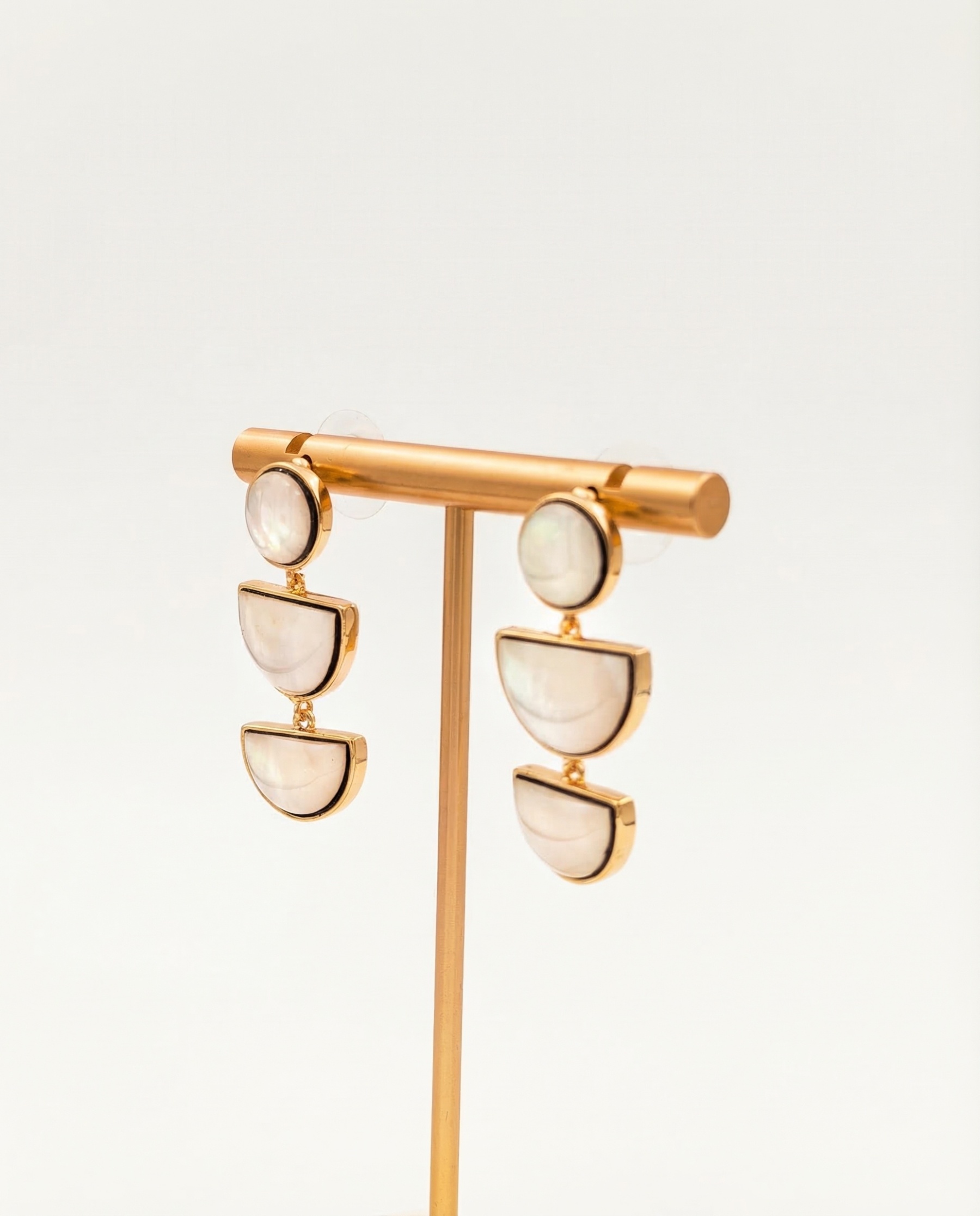 “Layered Shell & Gold” Geometric Mother-of-Pearl Drop Earrings