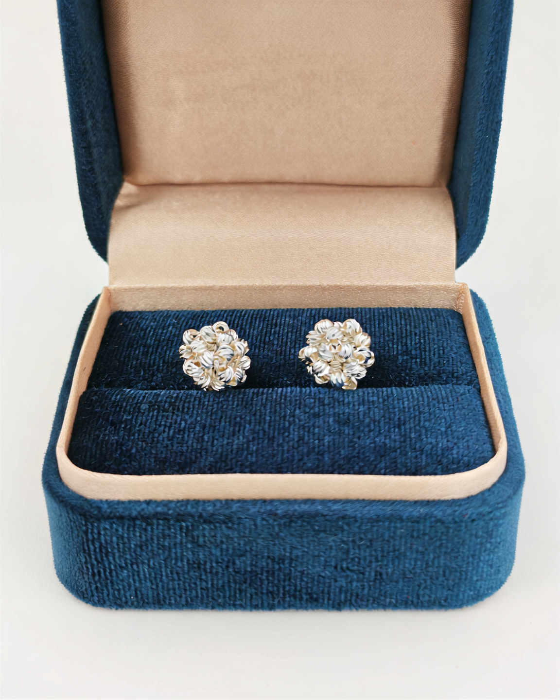Hand-Woven Silver Ball Stud Earrings – 1cm Micro-Sculpture