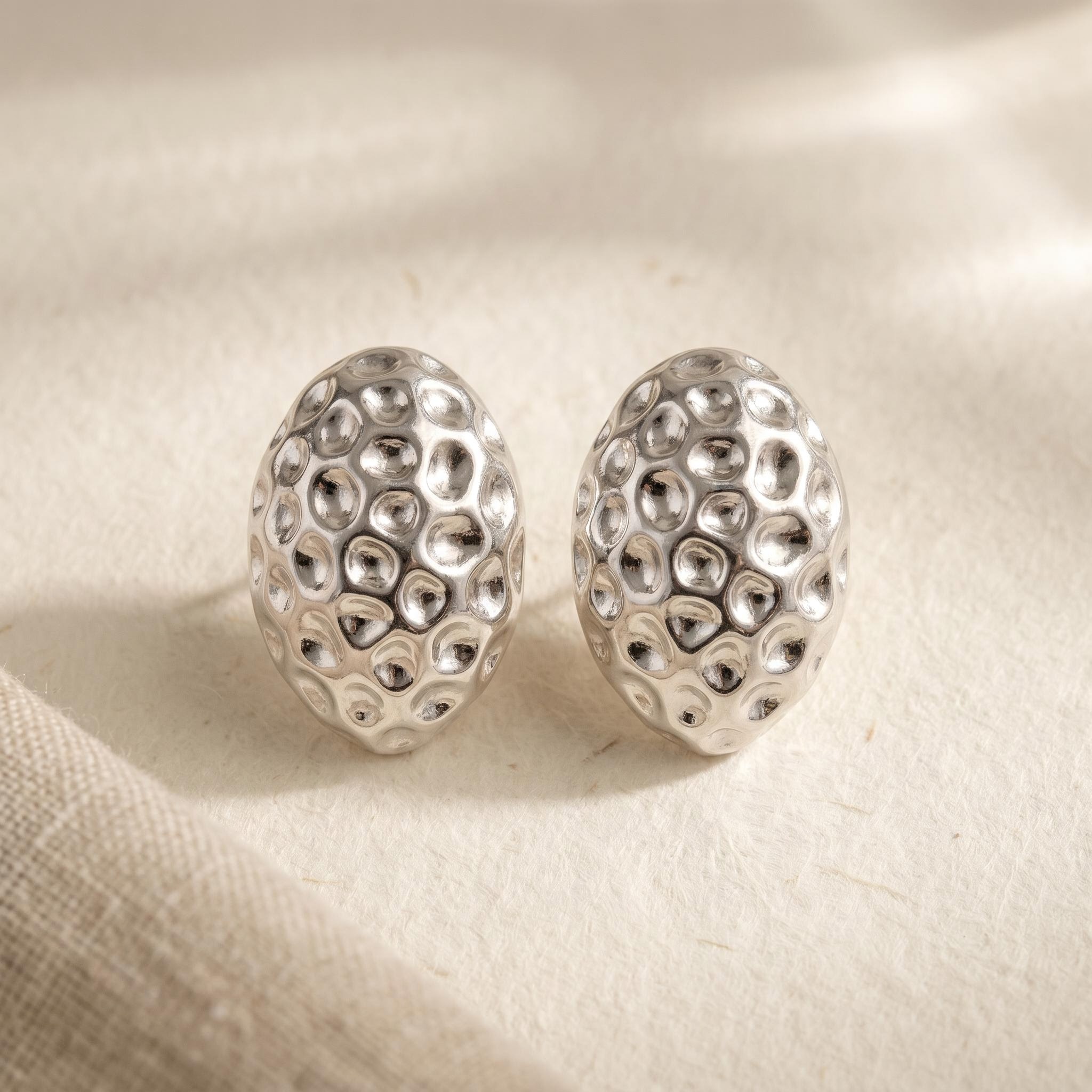 Silver-Tone Hammered Dome Stud Earrings