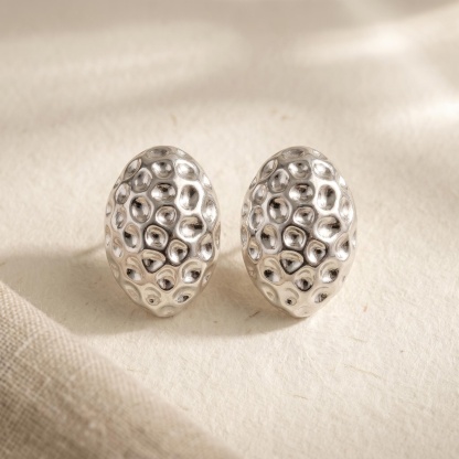 Silver-Tone Hammered Dome Stud Earrings