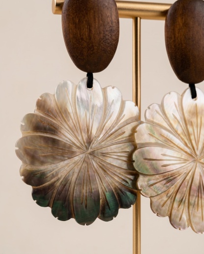 Wood-Like Floral Shell-Inspired Statement Earrings
