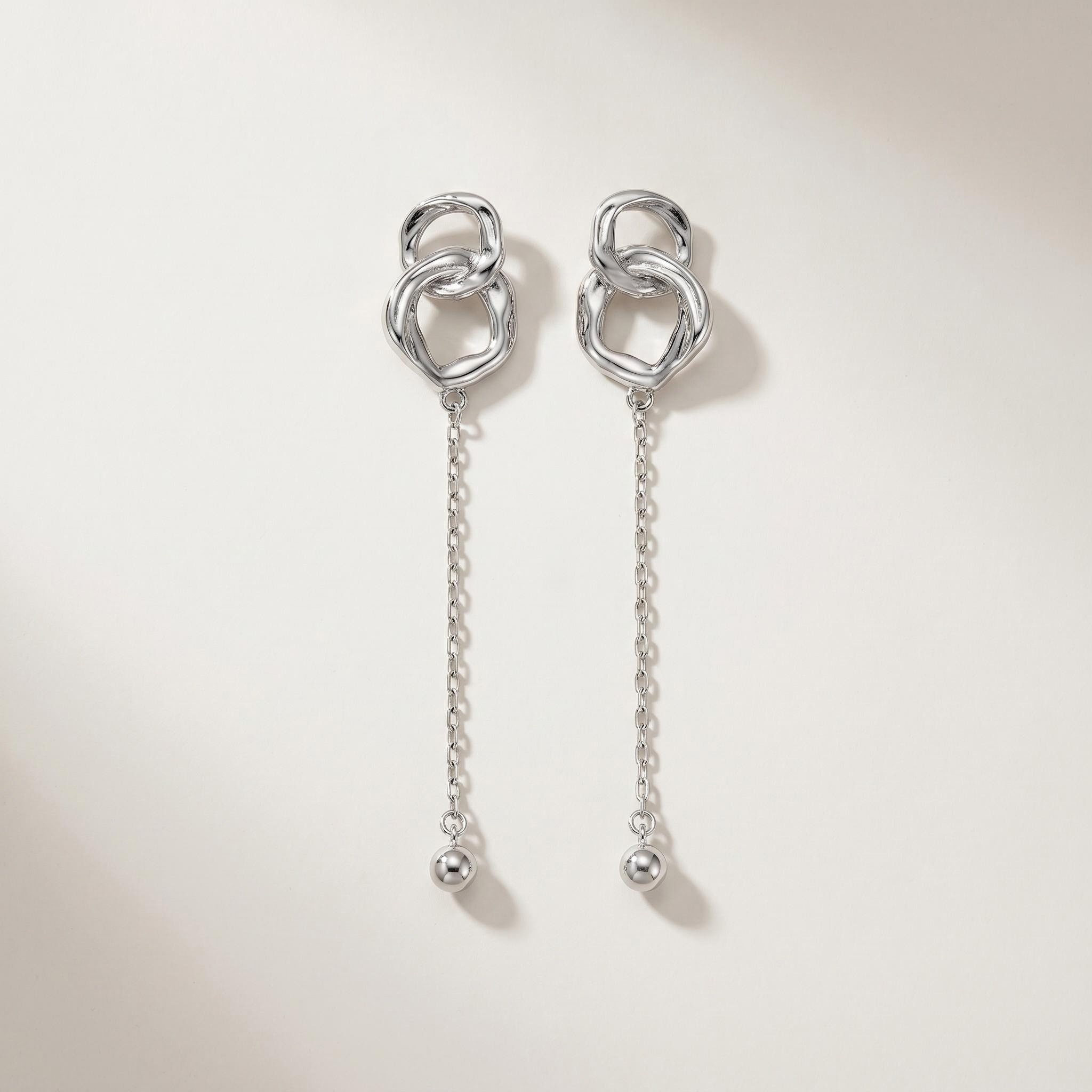 Silver-Tone Interlocking Ring Chain Drop Earrings
