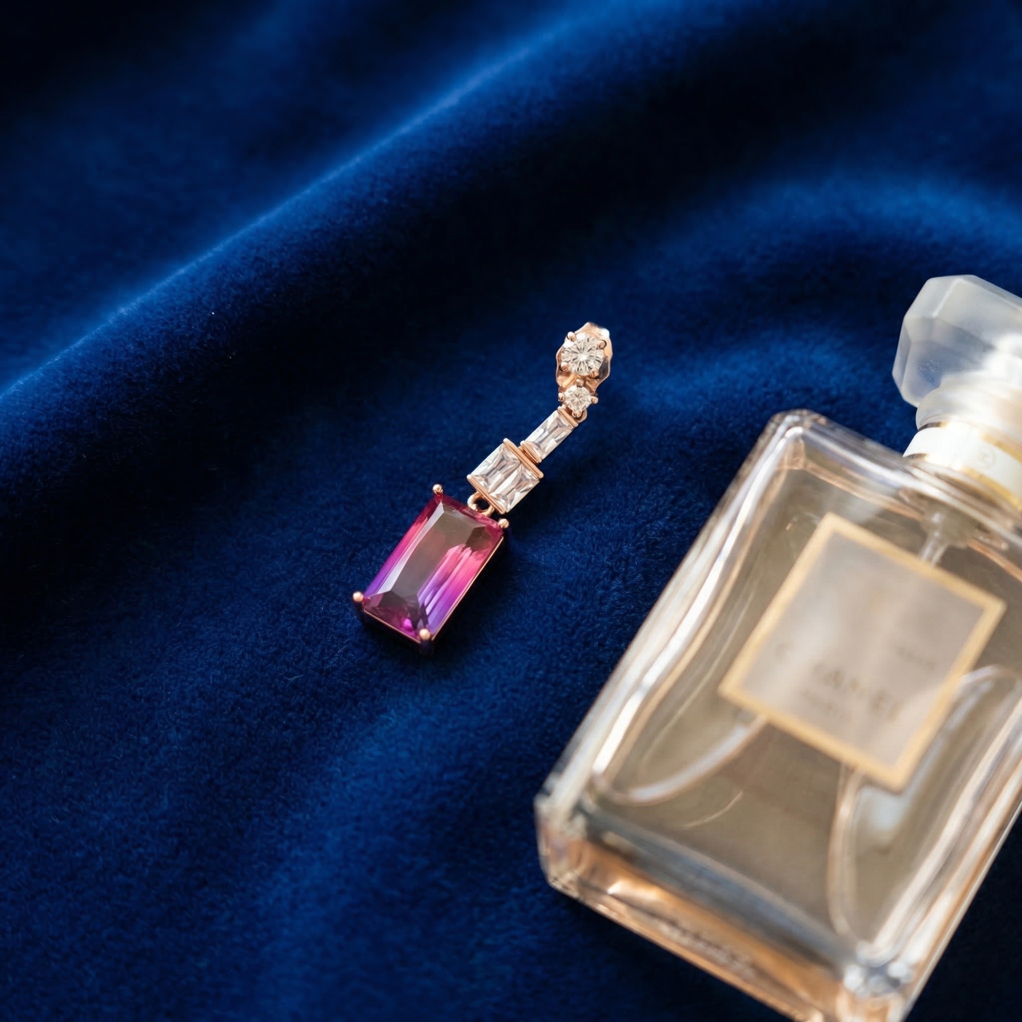 Handcrafted Amethyst & Diamond Layered Geometric Earrings – 14K Rose Gold