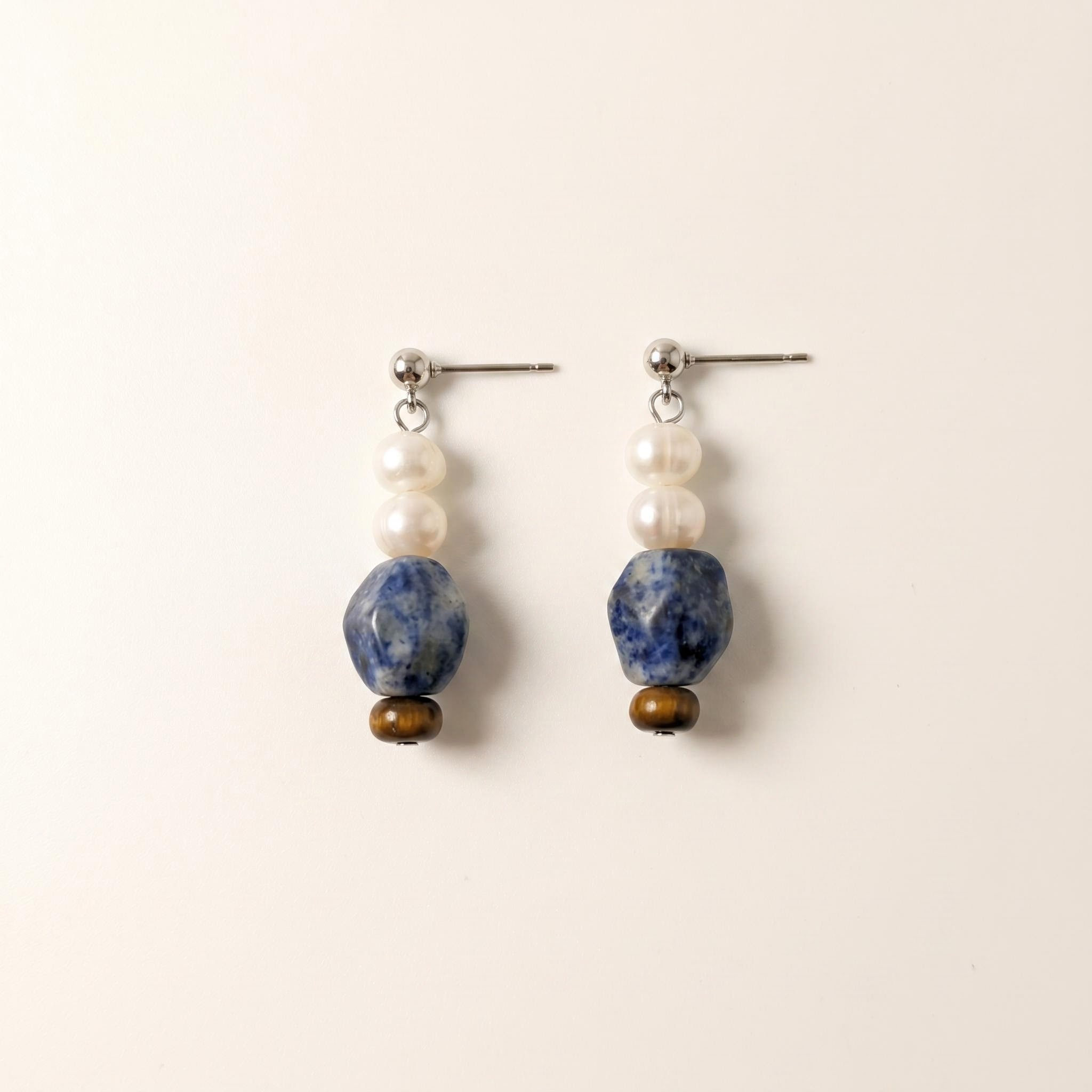 Pearl-Like Blue Stone-Like Drop Earrings