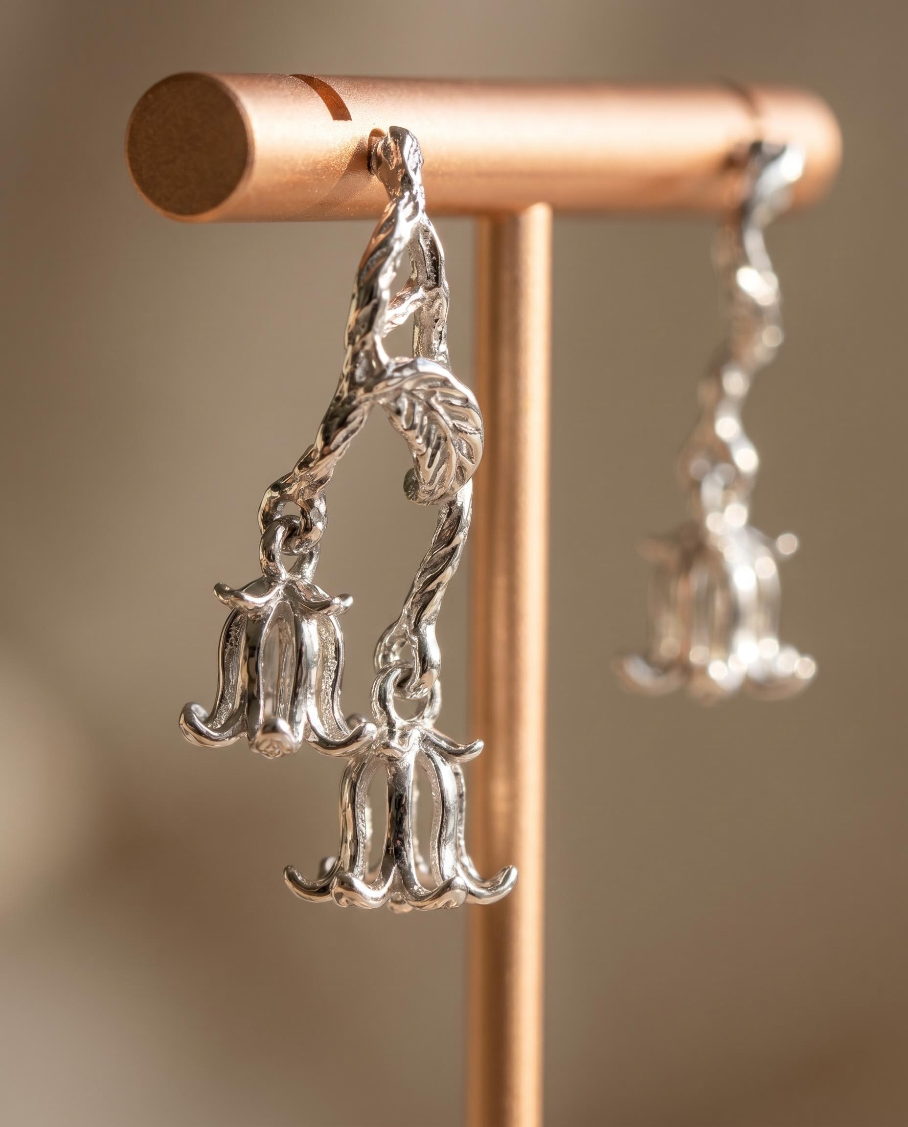 Silver-Tone Bellflower Branch Dangle Earrings