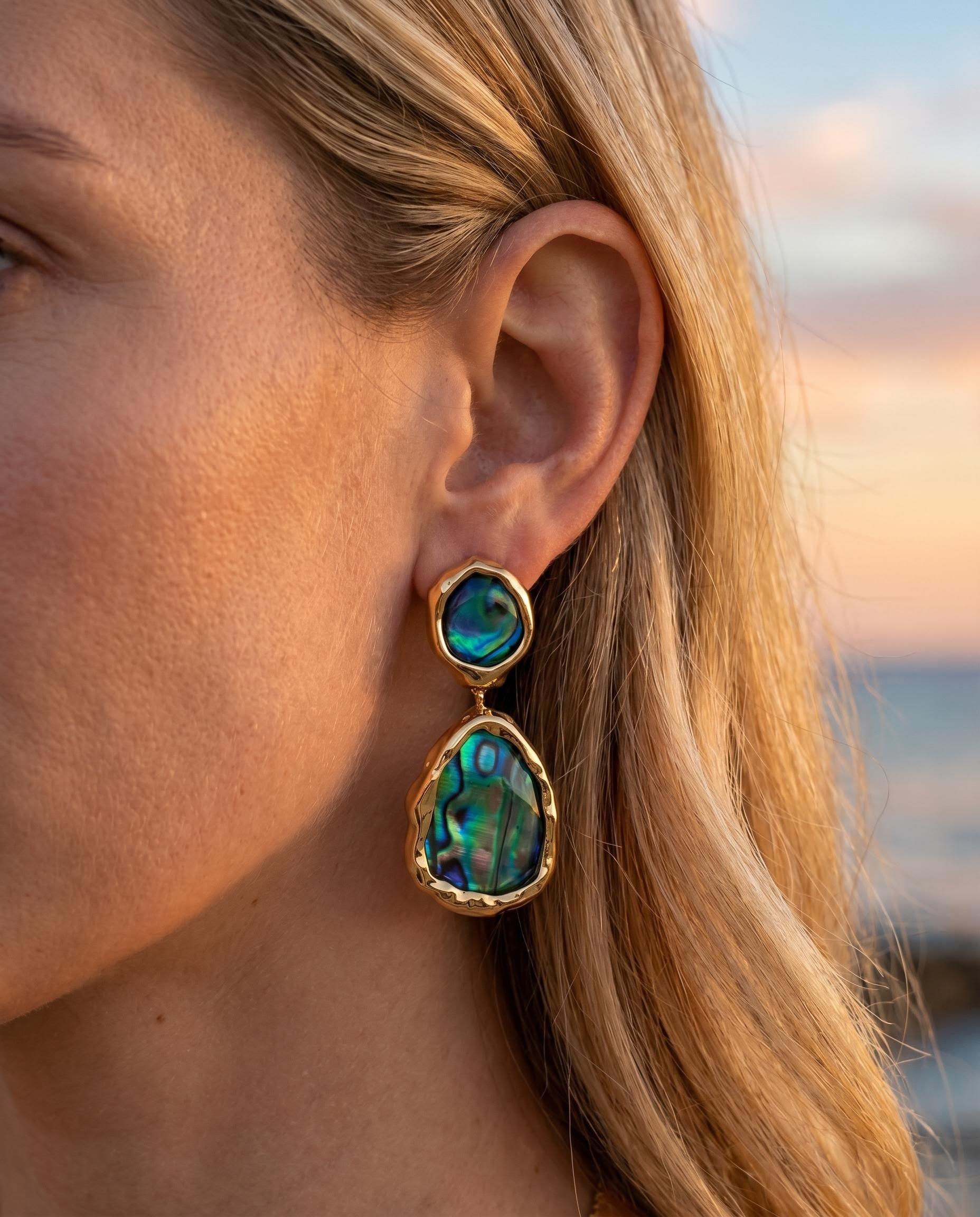 The "Grace" Twin Seashells – Natural Mother‑of‑Pearl Drop Earrings