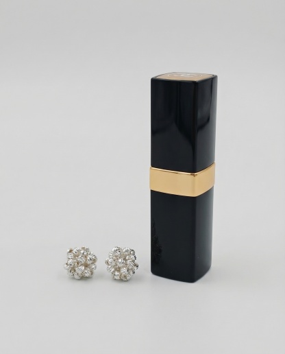 Hand-Woven Silver Ball Stud Earrings – 1cm Micro-Sculpture